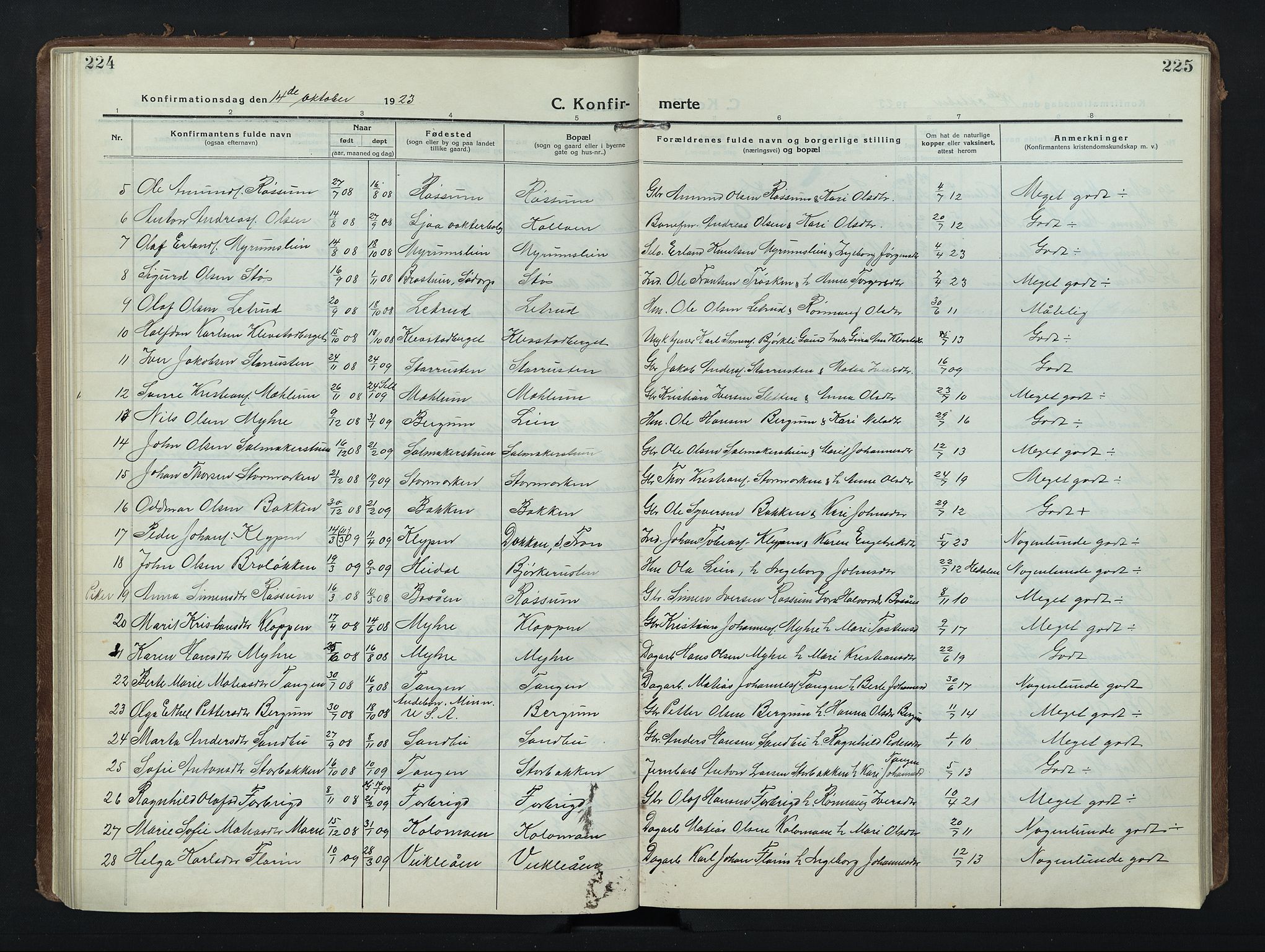 Nord-Fron prestekontor, AV/SAH-PREST-080/H/Ha/Hab/L0008: Klokkerbok nr. 8, 1915-1948, s. 224-225