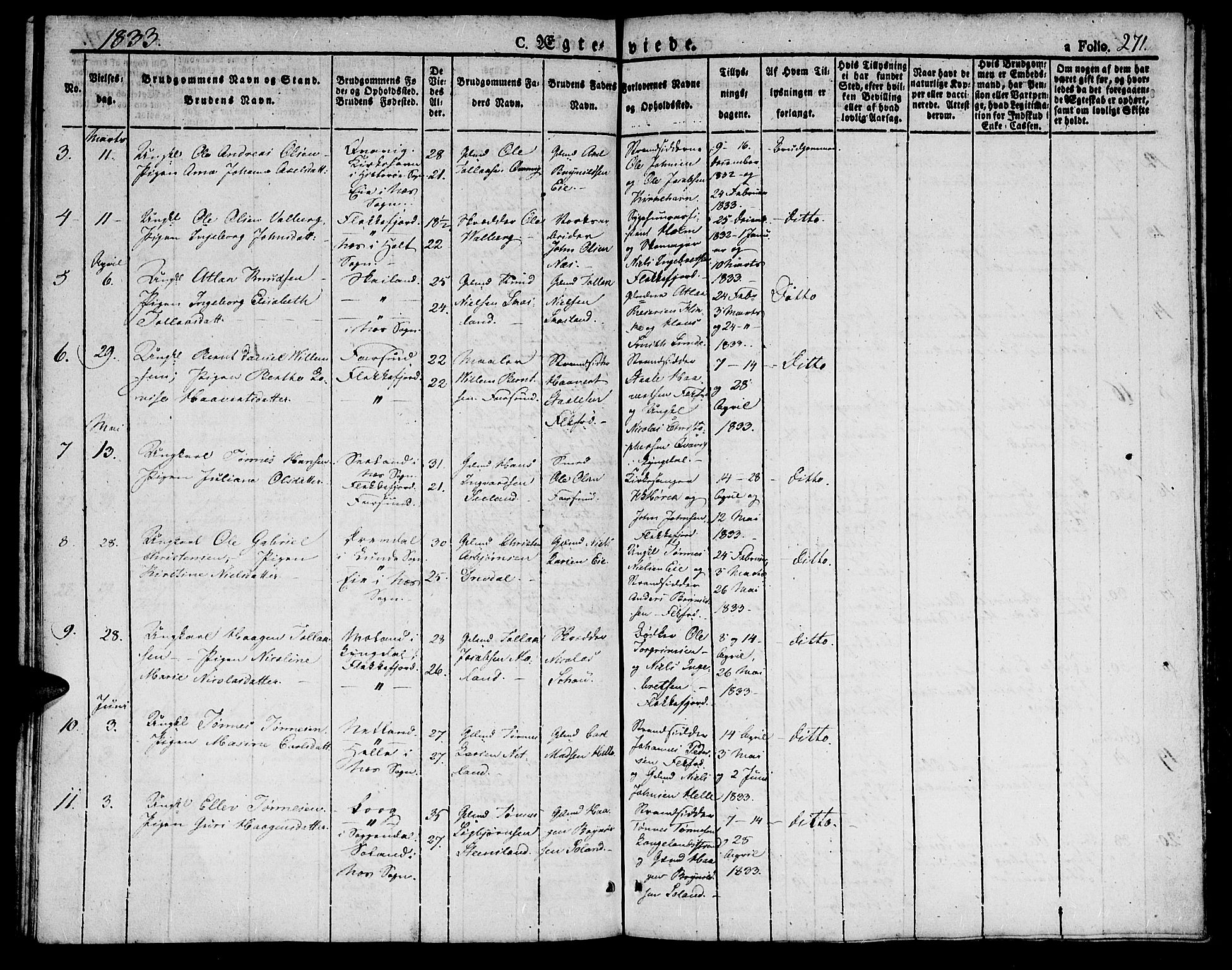 Flekkefjord sokneprestkontor, SAK/1111-0012/F/Fb/Fbc/L0004: Klokkerbok nr. B 4, 1827-1846, s. 271