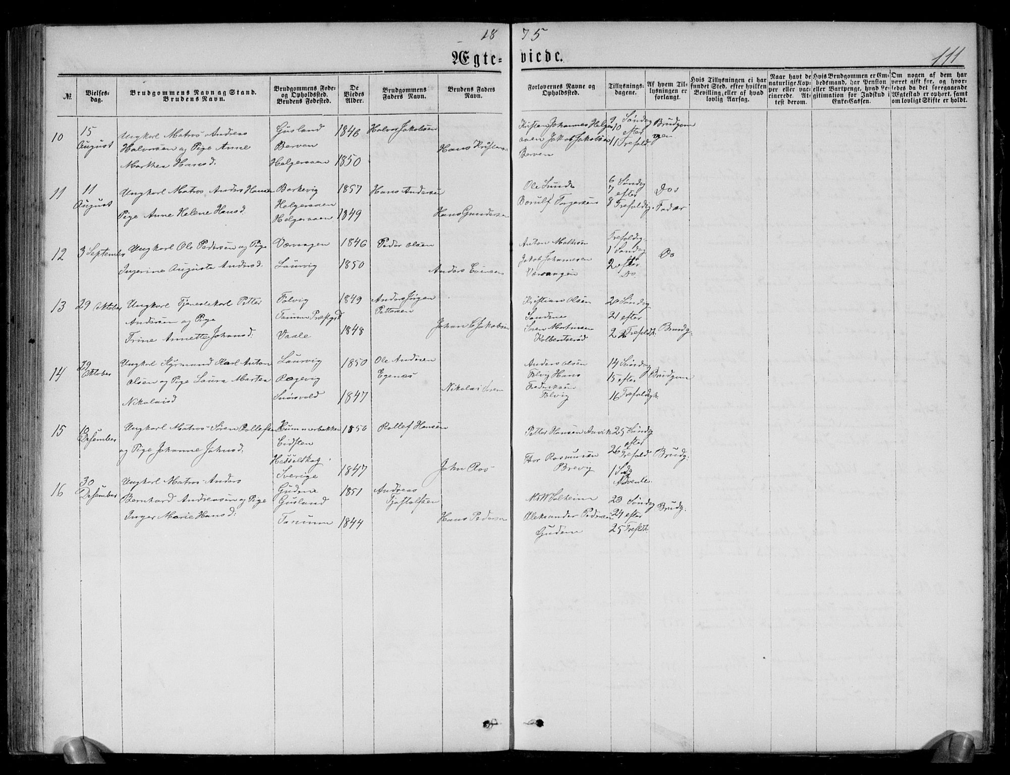 Brunlanes kirkebøker, AV/SAKO-A-342/G/Gb/L0001: Klokkerbok nr. II 1, 1866-1877, s. 111