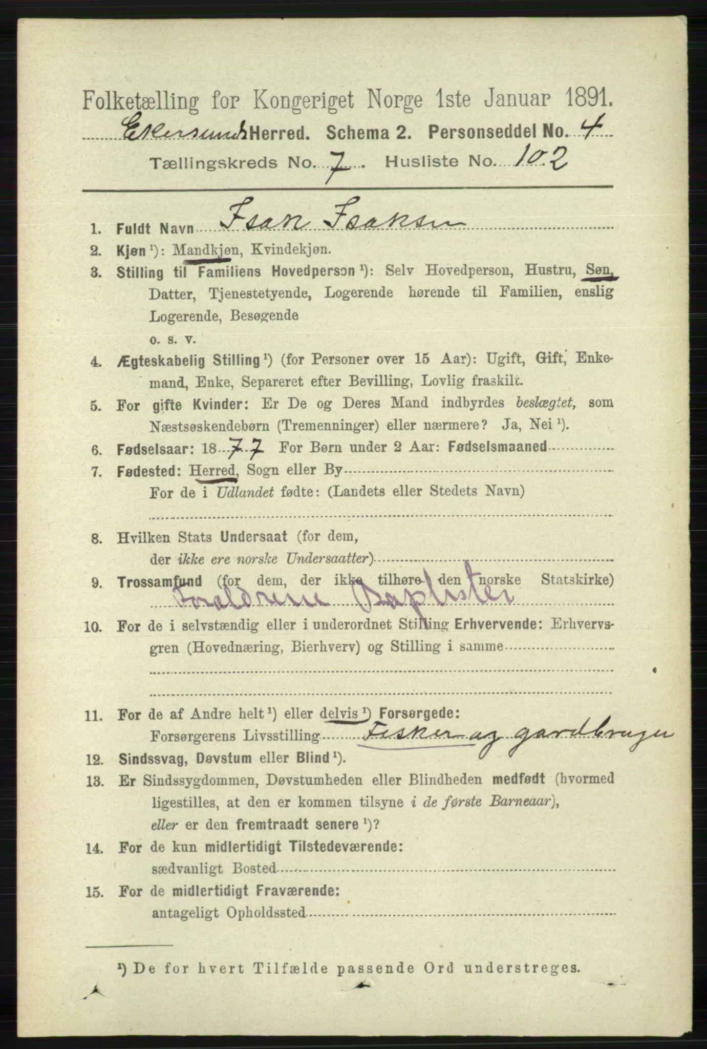 RA, Folketelling 1891 for 1116 Eigersund herred, 1891, s. 3413