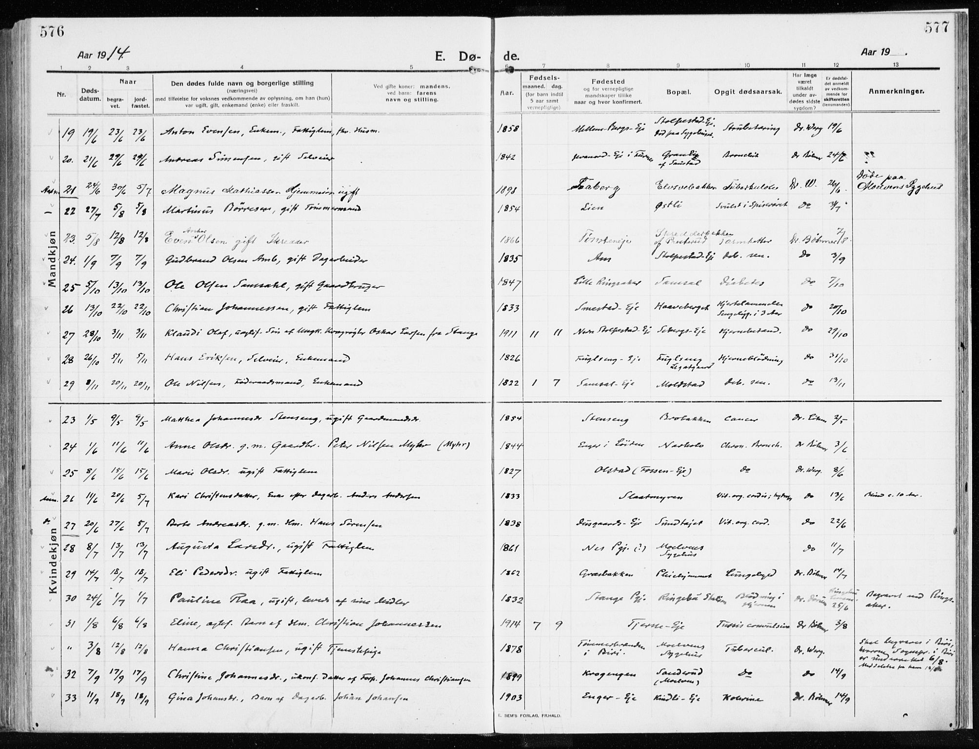 Ringsaker prestekontor, AV/SAH-PREST-014/K/Ka/L0020: Ministerialbok nr. 20, 1913-1922, s. 576-577