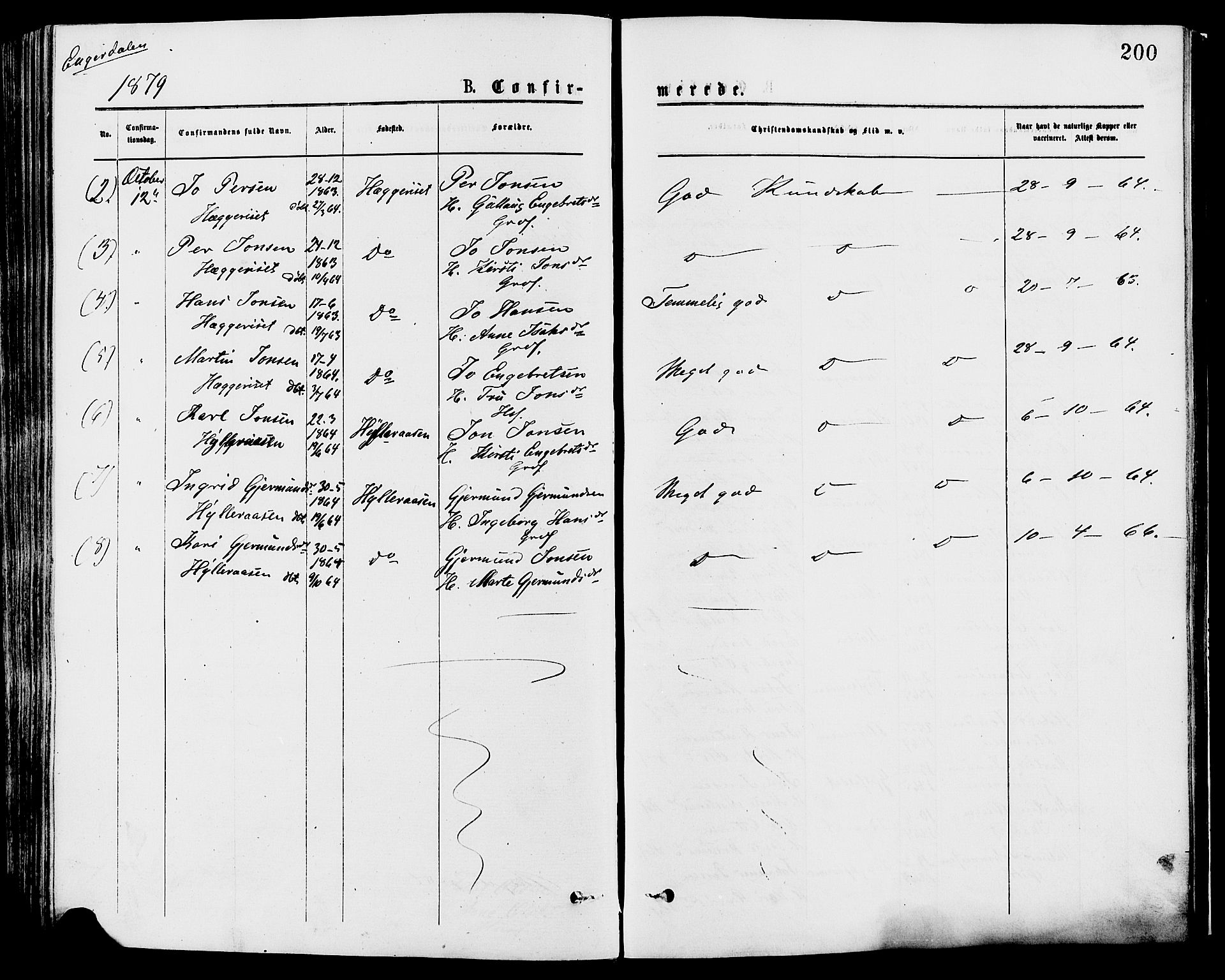 Trysil prestekontor, AV/SAH-PREST-046/H/Ha/Haa/L0007: Ministerialbok nr. 7, 1874-1880, s. 200