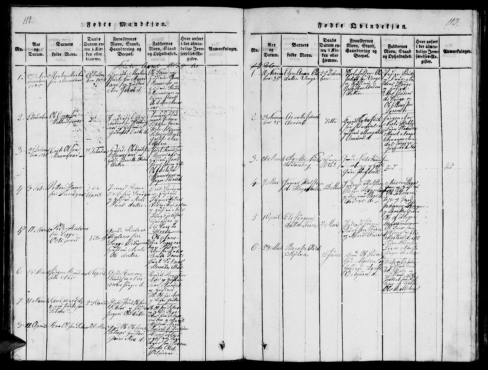 Ministerialprotokoller, klokkerbøker og fødselsregistre - Møre og Romsdal, AV/SAT-A-1454/544/L0579: Klokkerbok nr. 544C01, 1818-1836, s. 112-113