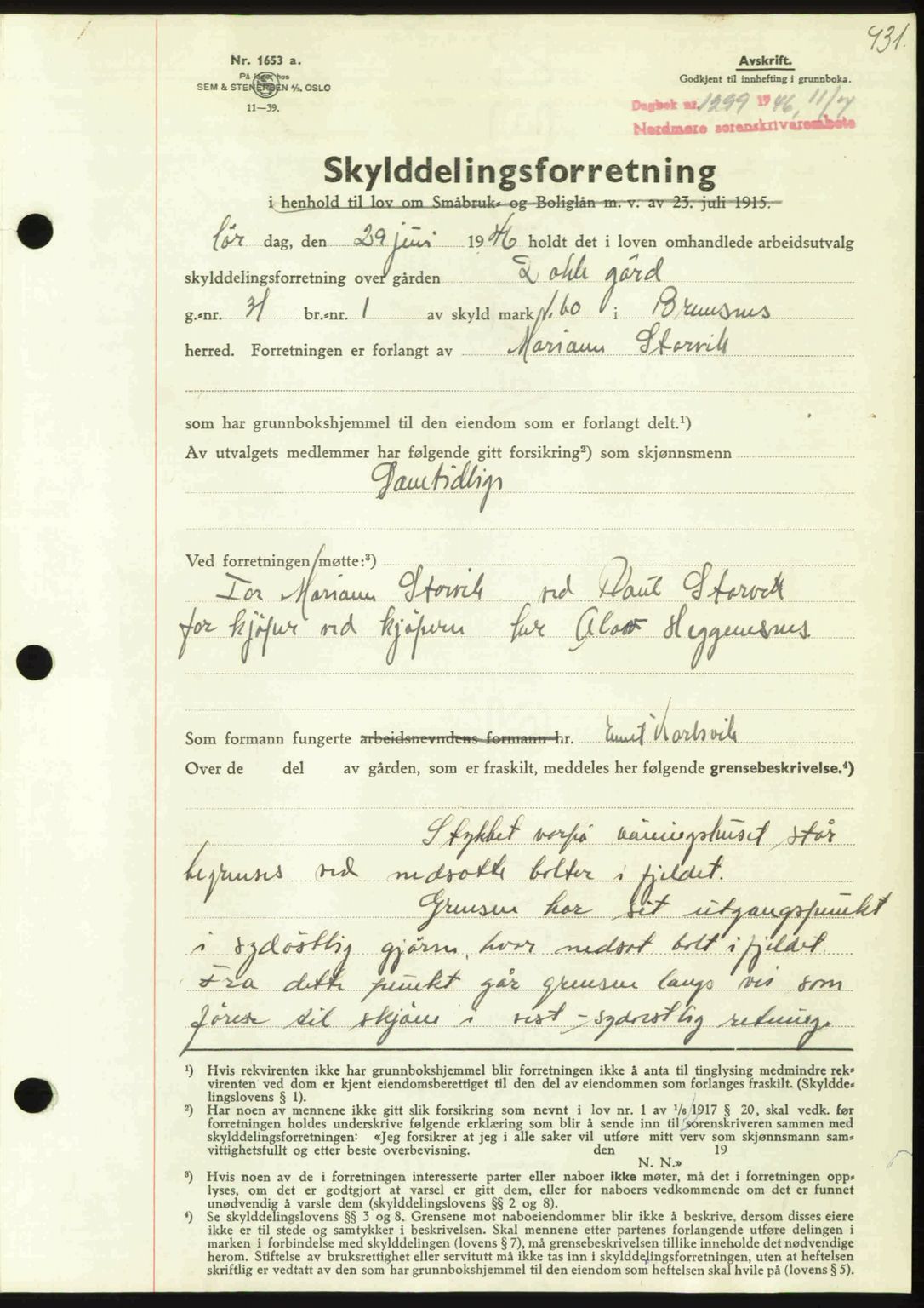 Nordmøre sorenskriveri, AV/SAT-A-4132/1/2/2Ca: Pantebok nr. A101, 1946-1946, Dagboknr: 1299/1946