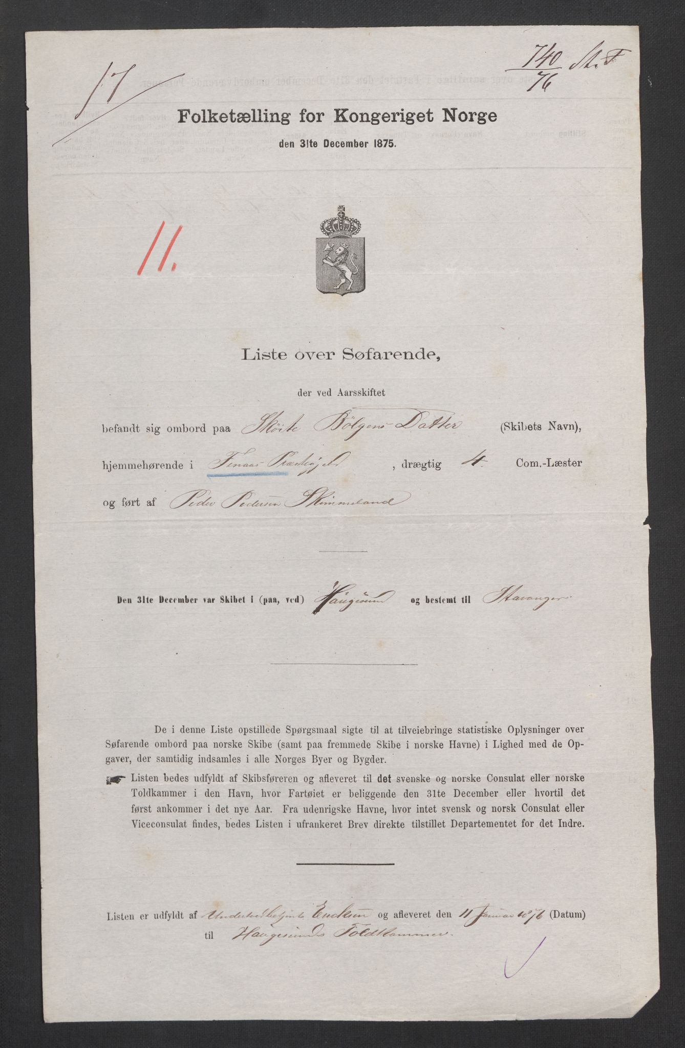 RA, Folketelling 1875, skipslister: Skip i innenrikske havner, hjemmehørende i 1) landdistrikter, 2) forskjellige steder, 3) utlandet, 1875, s. 108