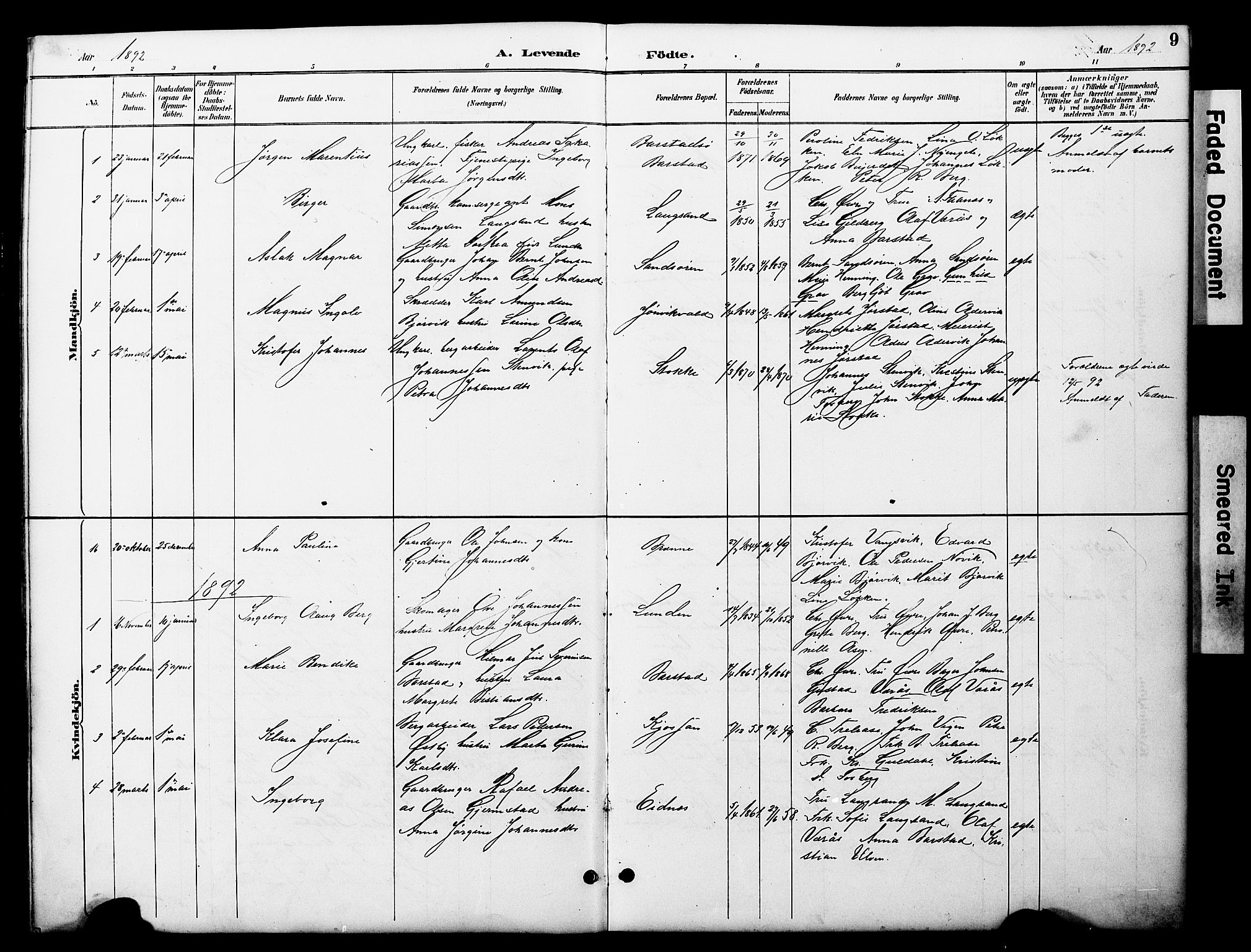 Ministerialprotokoller, klokkerbøker og fødselsregistre - Nord-Trøndelag, AV/SAT-A-1458/722/L0226: Klokkerbok nr. 722C02, 1889-1927, s. 9