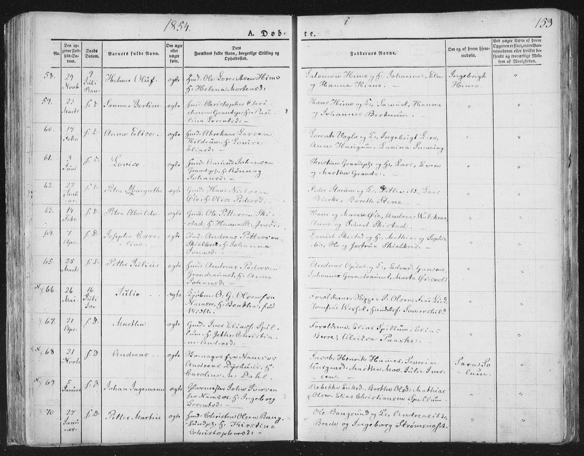 Ministerialprotokoller, klokkerbøker og fødselsregistre - Nord-Trøndelag, SAT/A-1458/764/L0551: Ministerialbok nr. 764A07a, 1824-1864, s. 153