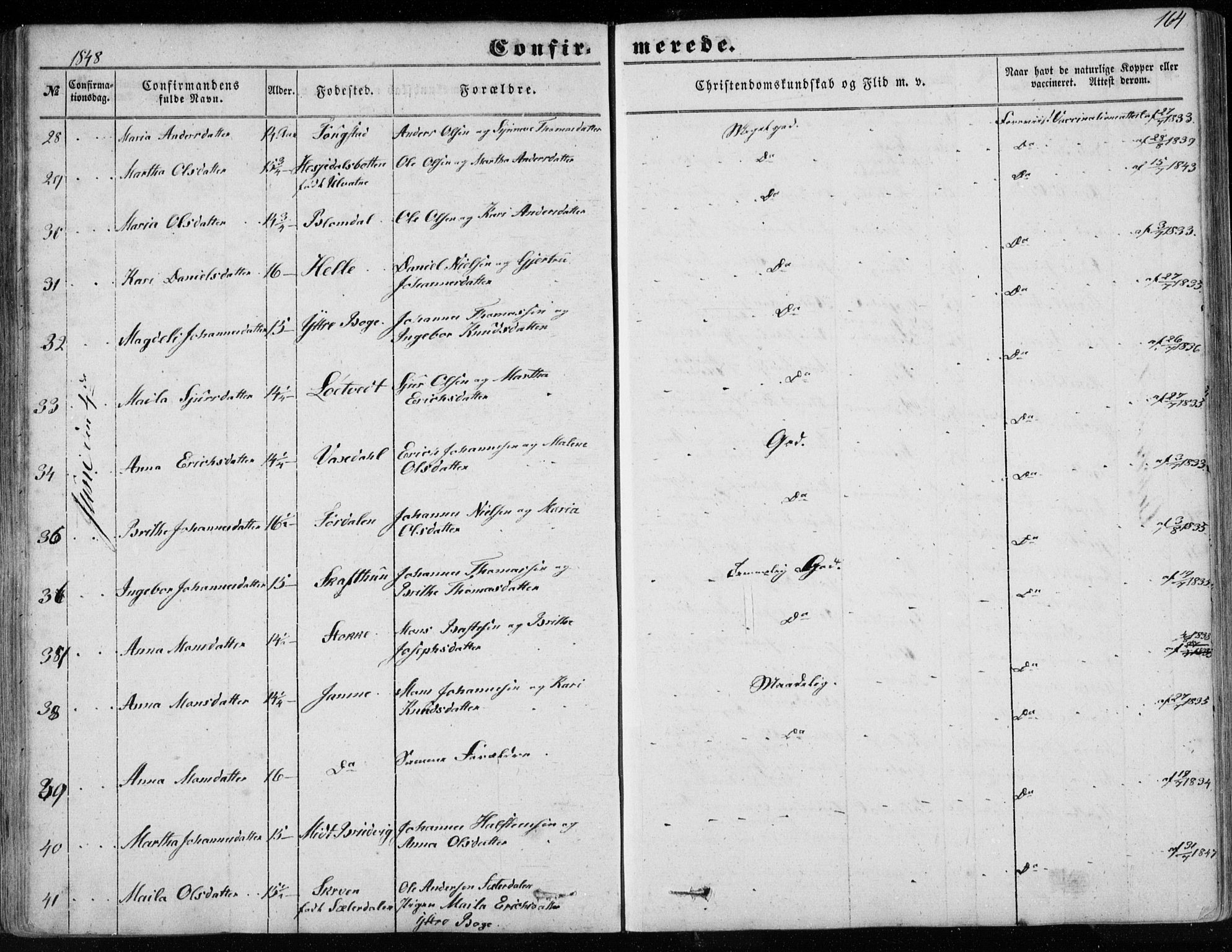 Haus sokneprestembete, SAB/A-75601/H/Haa: Ministerialbok nr. A 16 I, 1848-1857, s. 164