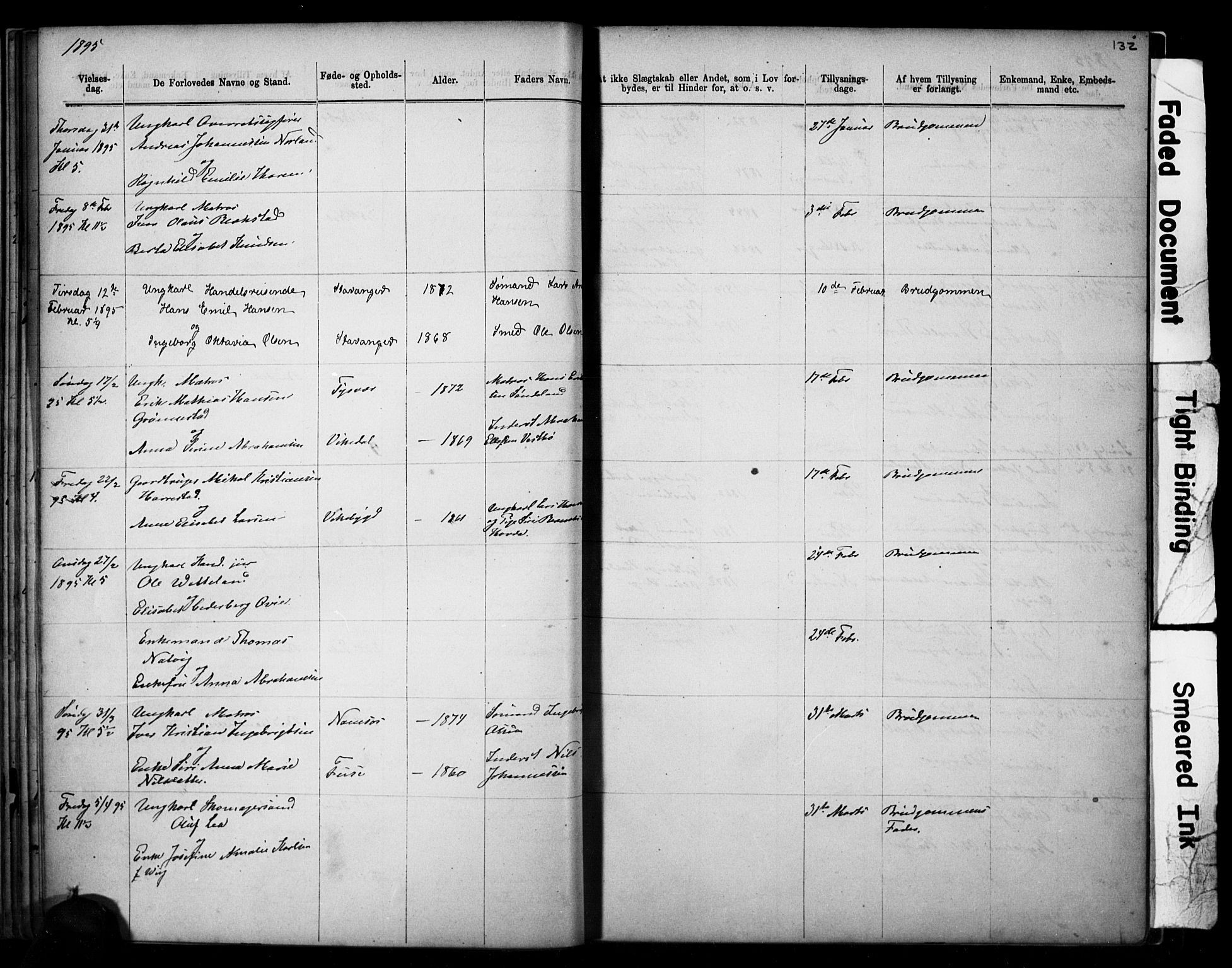 Domkirken sokneprestkontor, AV/SAST-A-101812/001/30/30BB/L0014: Klokkerbok nr. B 14, 1875-1902, s. 132