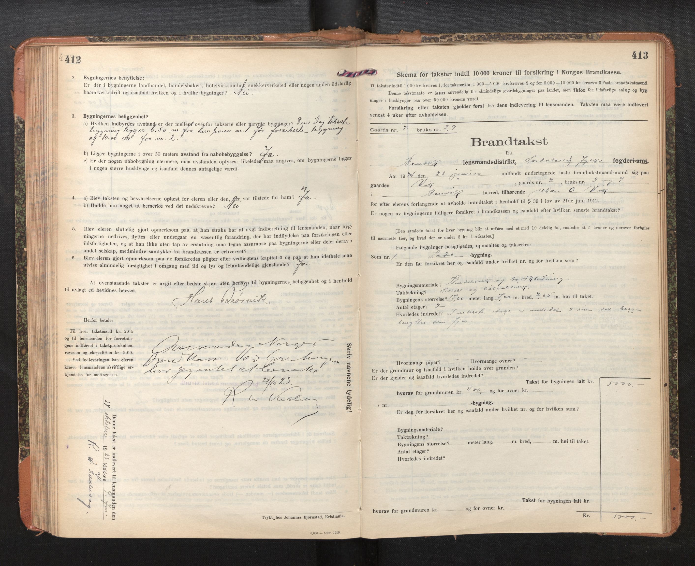 Lensmannen i Bruvik, AV/SAB-A-31301/0012/L0009: Branntakstprotokoll, skjematakst, 1918-1925, s. 412-413