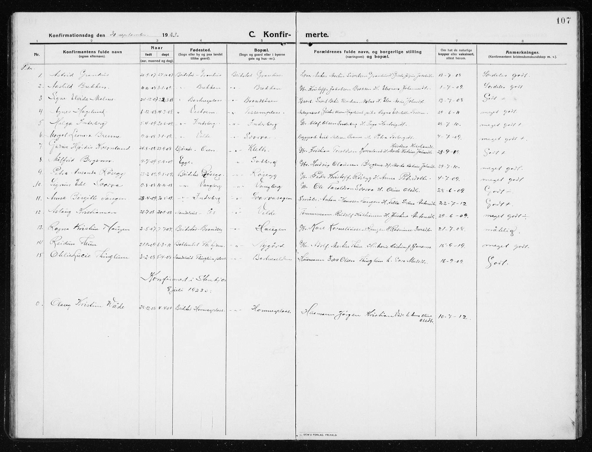 Ministerialprotokoller, klokkerbøker og fødselsregistre - Nord-Trøndelag, AV/SAT-A-1458/741/L0402: Klokkerbok nr. 741C03, 1911-1926, s. 107