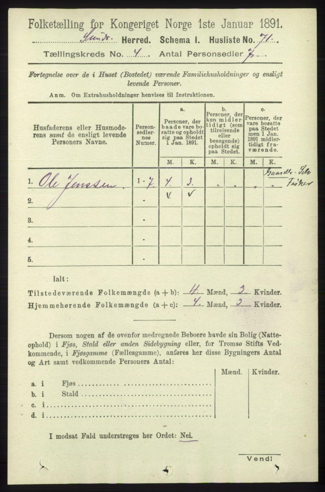 RA, Folketelling 1891 for 1245 Sund herred, 1891, s. 1847