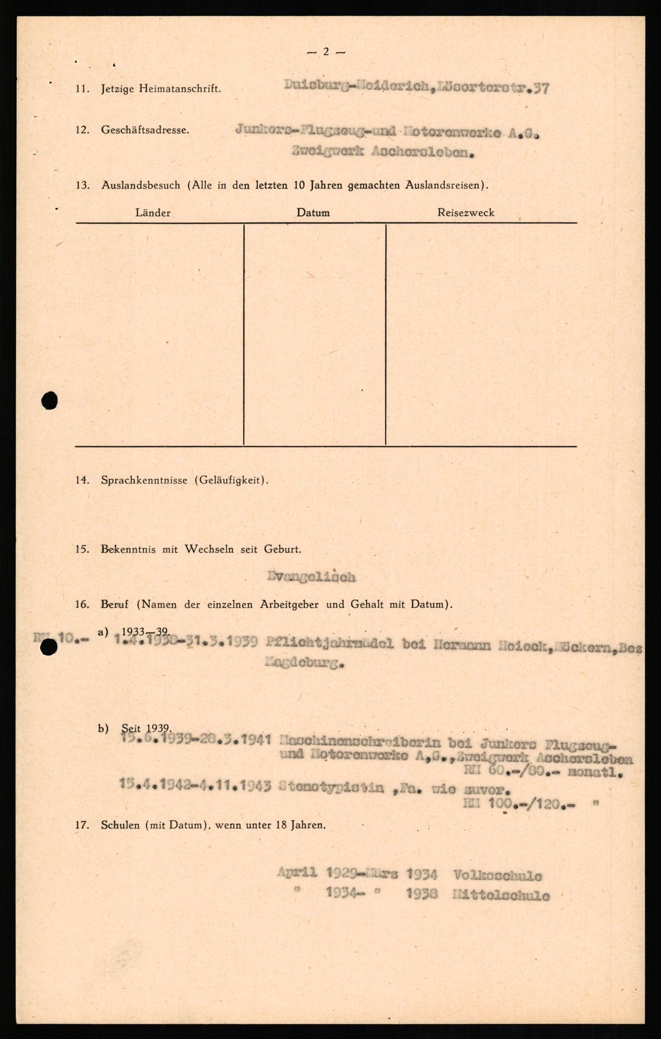 Forsvaret, Forsvarets overkommando II, RA/RAFA-3915/D/Db/L0014: CI Questionaires. Tyske okkupasjonsstyrker i Norge. Tyskere., 1945-1946, s. 418