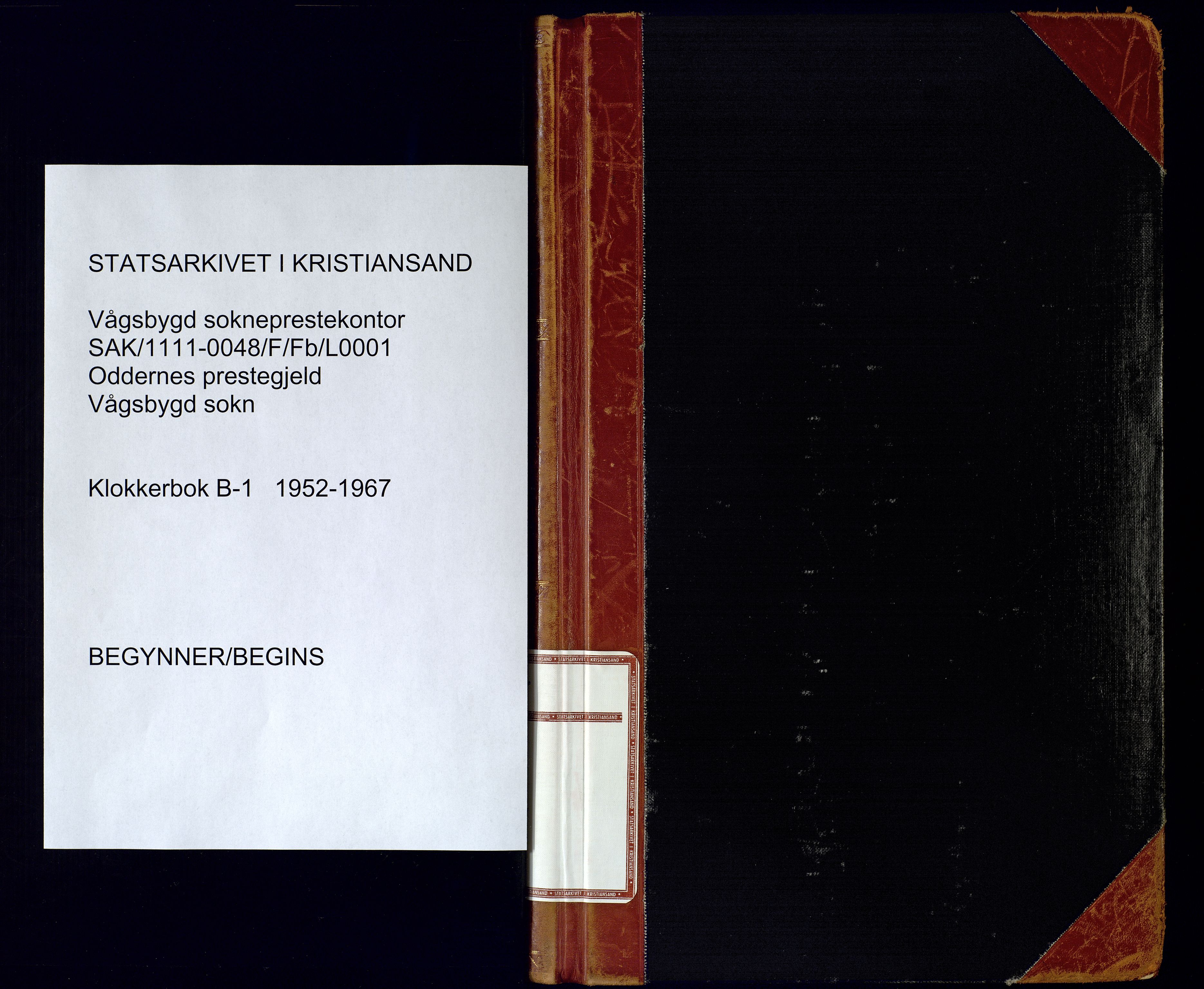 Vågsbygd sokneprestkontor, SAK/1111-0048/F/Fb/L0001: Klokkerbok nr. B-1, 1952-1967