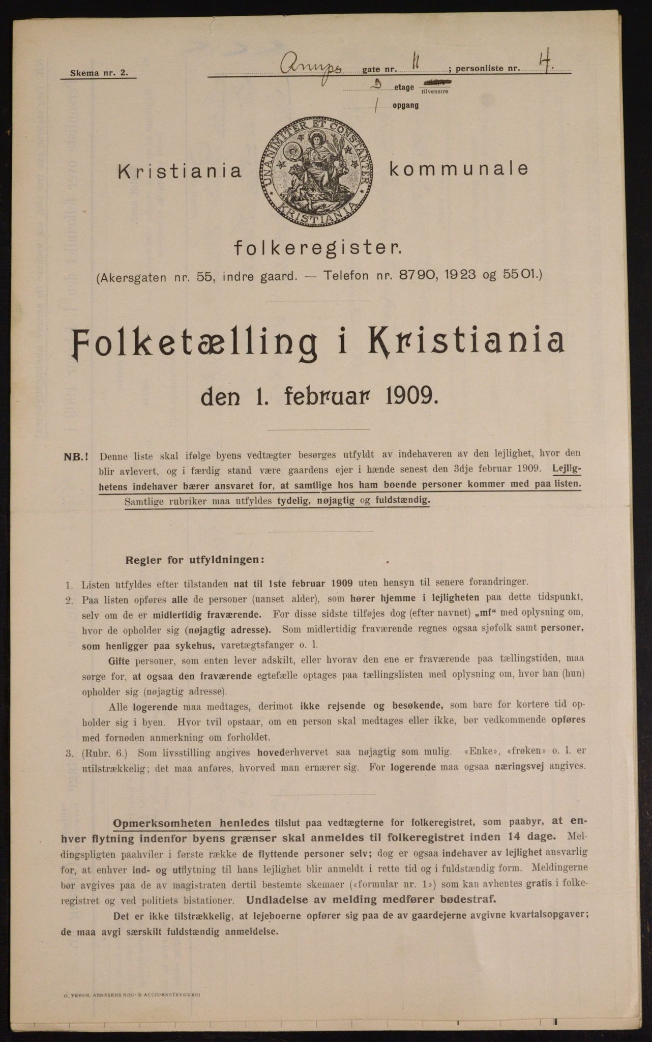 OBA, Kommunal folketelling 1.2.1909 for Kristiania kjøpstad, 1909, s. 2128
