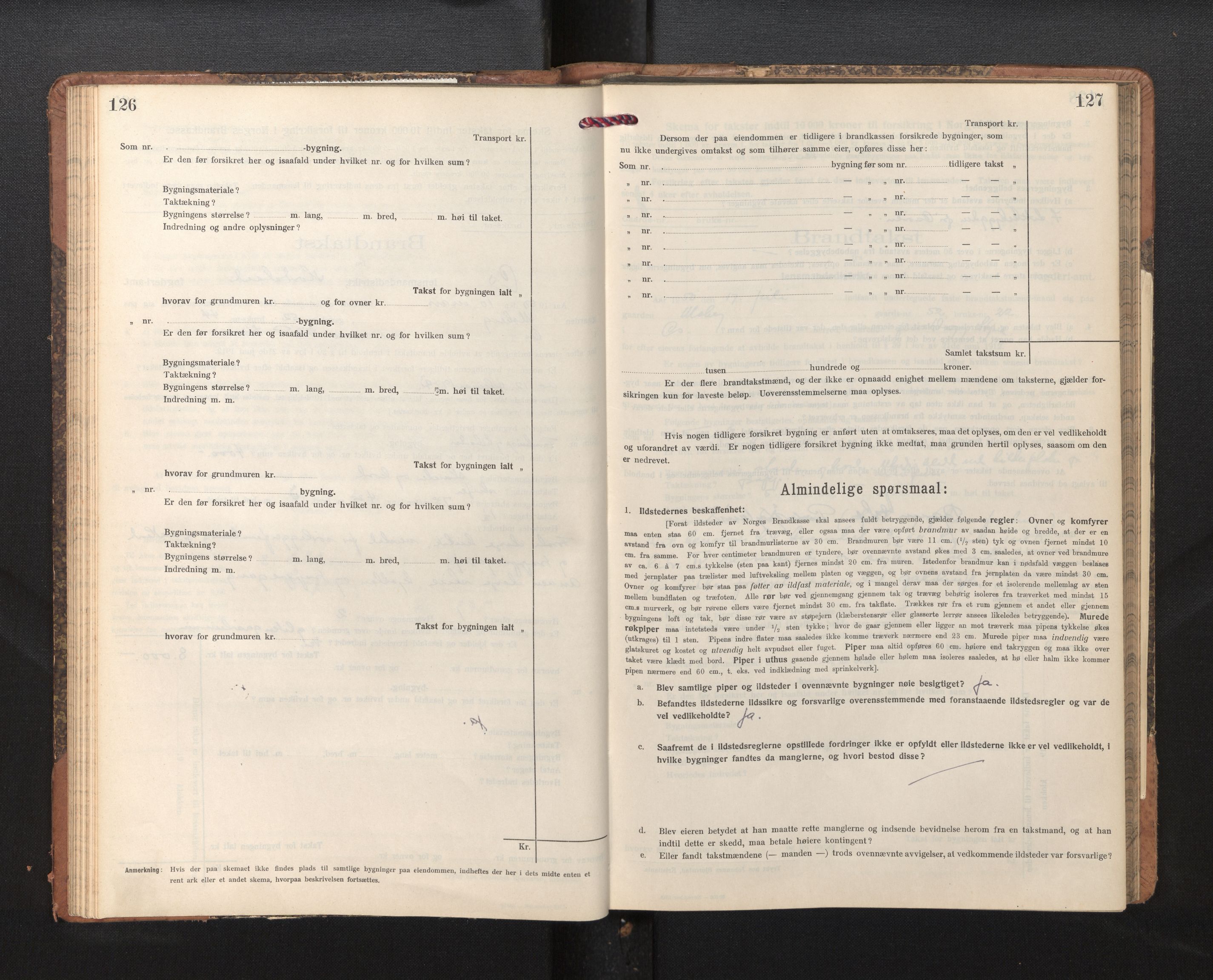 Lensmannen i Os, AV/SAB-A-34101/0012/L0009: Branntakstprotokoll, skjematakst, 1915-1955, s. 126-127