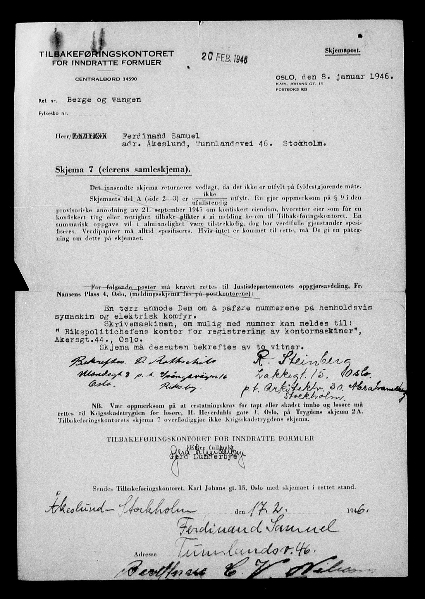 Justisdepartementet, Tilbakeføringskontoret for inndratte formuer, AV/RA-S-1564/H/Hc/Hcc/L0976: --, 1945-1947, s. 697