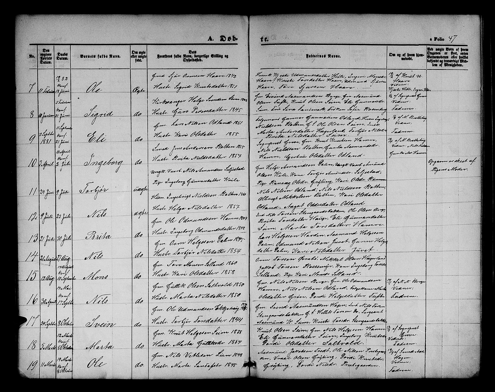 Røldal sokneprestembete, AV/SAB-A-100247: Klokkerbok nr. A 2, 1861-1886, s. 47