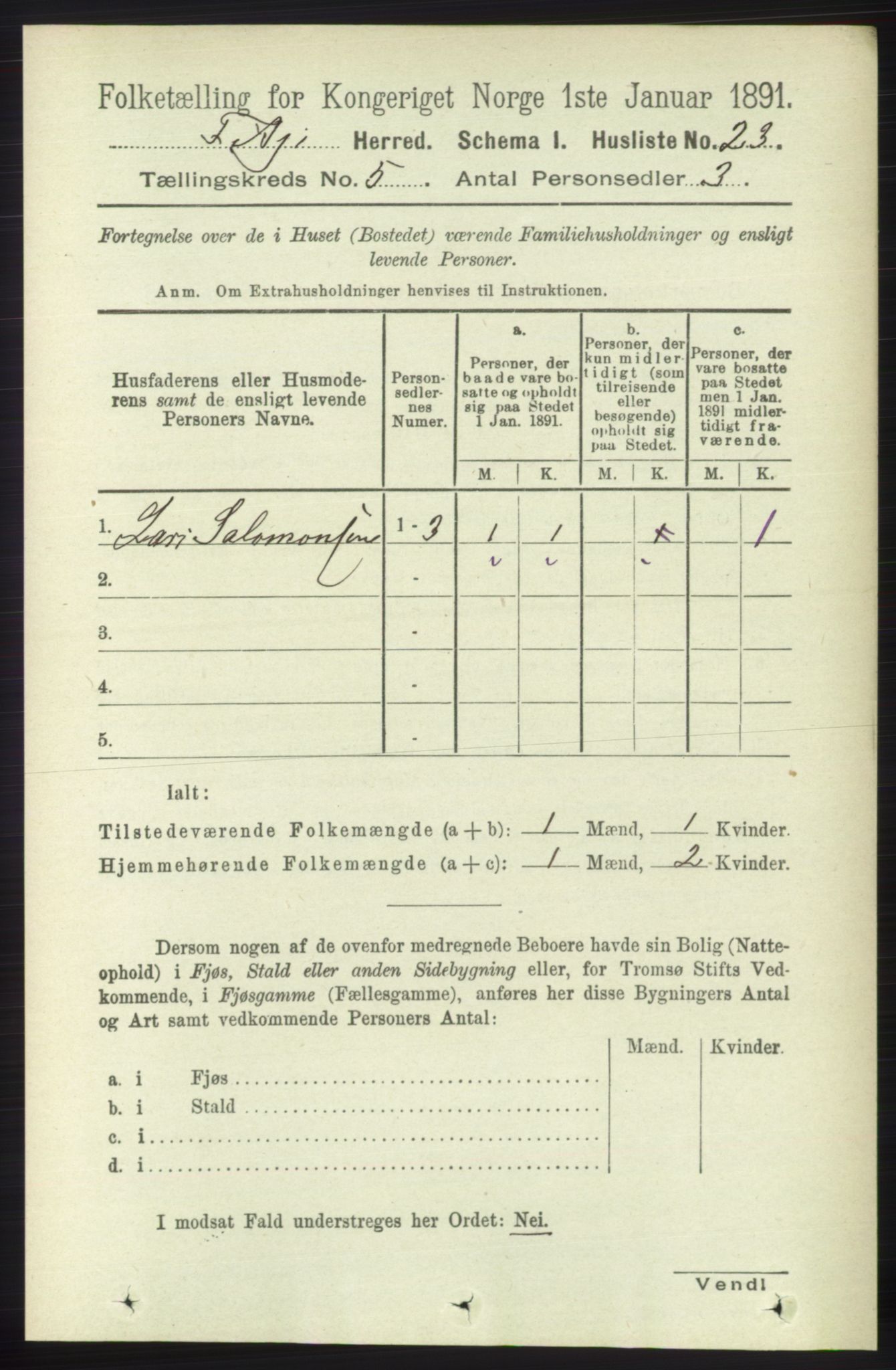 RA, Folketelling 1891 for 1222 Fitjar herred, 1891, s. 1699