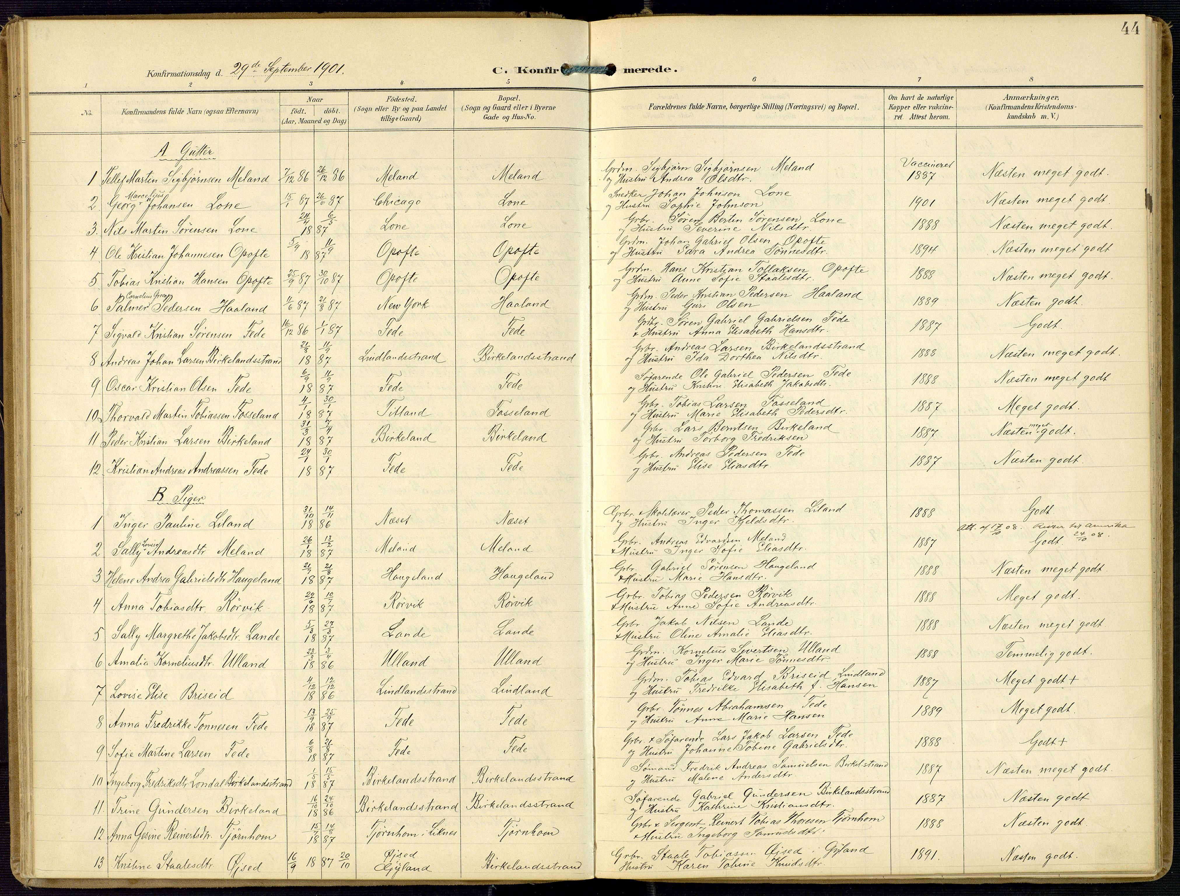 Kvinesdal sokneprestkontor, AV/SAK-1111-0026/F/Fa/Faa/L0005: Ministerialbok nr. A 5, 1898-1915, s. 44