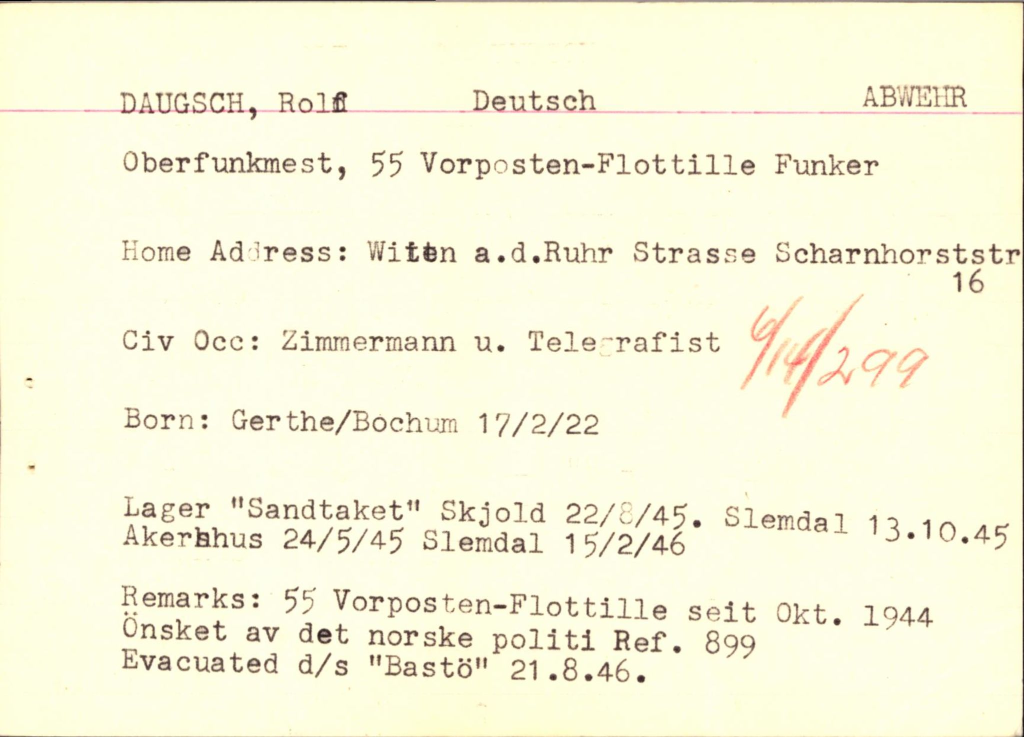 Forsvaret, Forsvarets overkommando II, AV/RA-RAFA-3915/D/Db/L0005: CI Questionaires. Tyske okkupasjonsstyrker i Norge. Tyskere., 1945-1946, s. 373