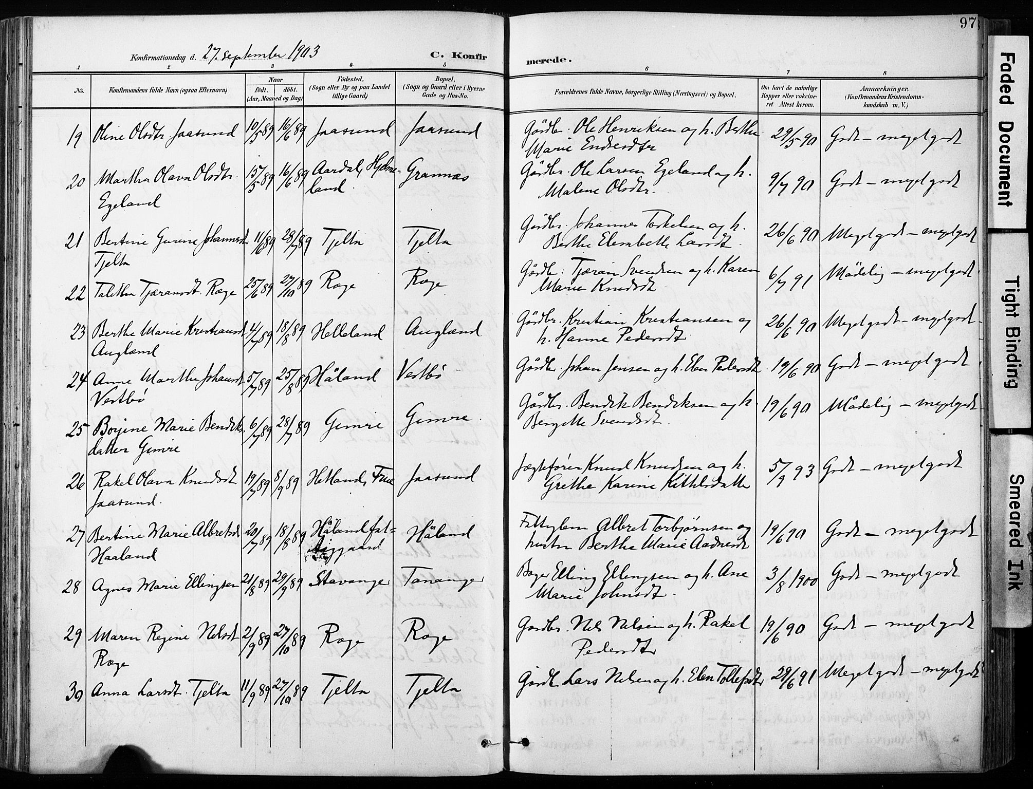 Håland sokneprestkontor, AV/SAST-A-101802/001/30BA/L0013: Ministerialbok nr. A 12, 1901-1913, s. 97