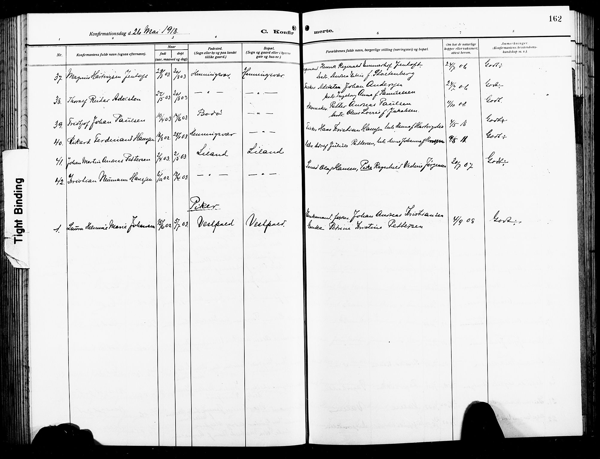 Ministerialprotokoller, klokkerbøker og fødselsregistre - Nordland, AV/SAT-A-1459/874/L1080: Klokkerbok nr. 874C09, 1915-1925, s. 162