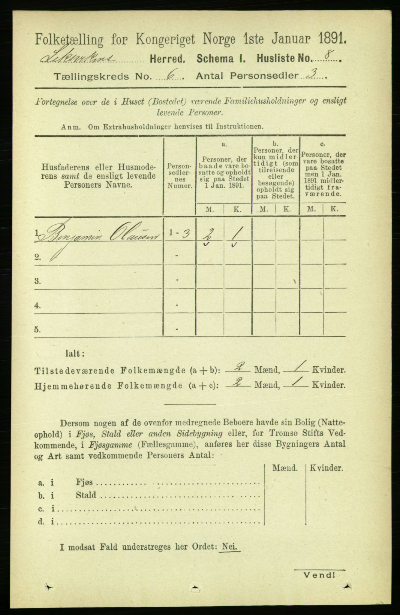 RA, Folketelling 1891 for 1718 Leksvik herred, 1891, s. 3140