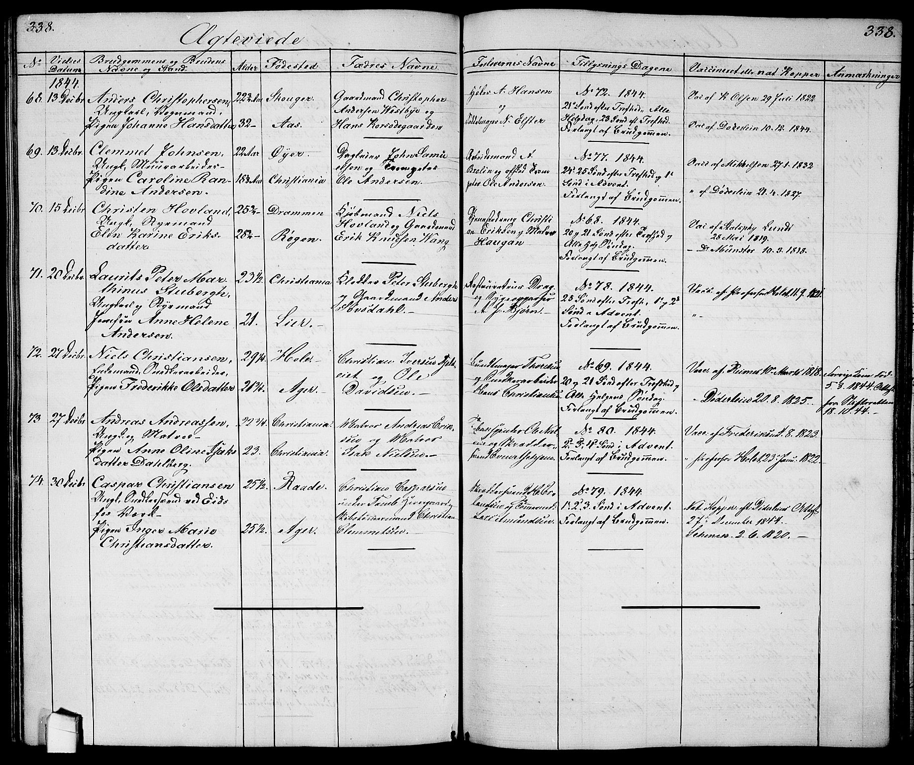 Garnisonsmenigheten Kirkebøker, SAO/A-10846/G/Ga/L0005: Klokkerbok nr. 5, 1841-1860, s. 338