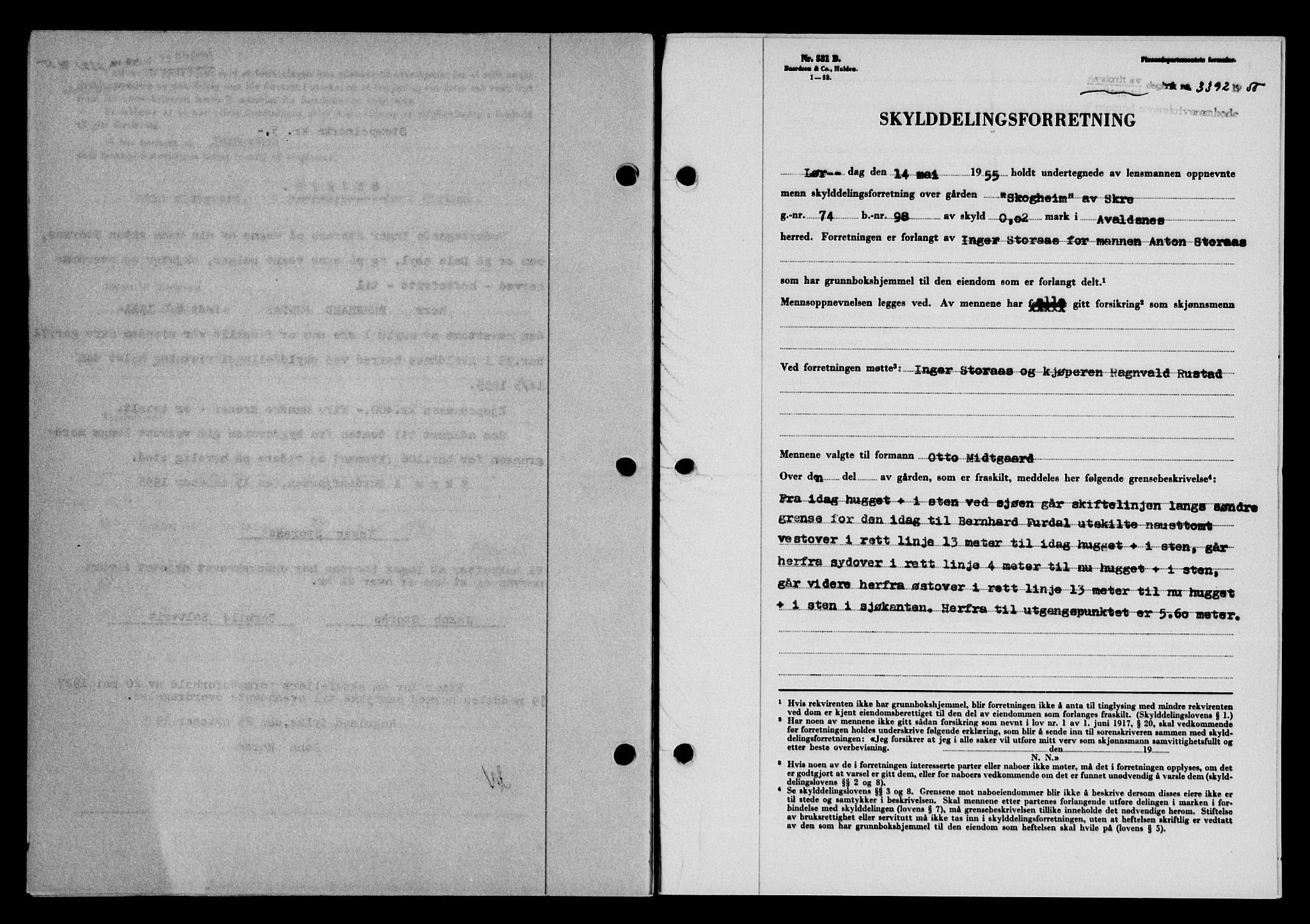 Karmsund sorenskriveri, SAST/A-100311/01/II/IIB/L0117: Pantebok nr. 97Aa, 1955-1955, Dagboknr: 3392/1955
