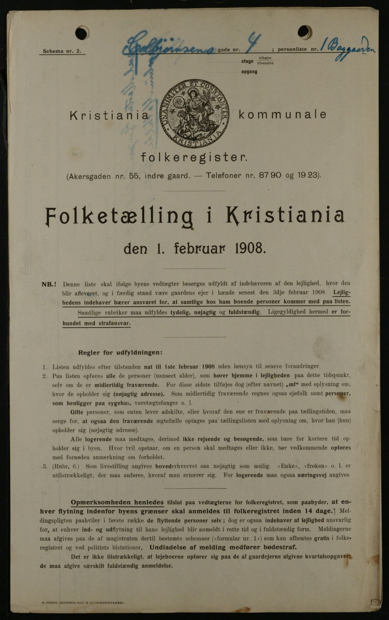 OBA, Kommunal folketelling 1.2.1908 for Kristiania kjøpstad, 1908, s. 12092