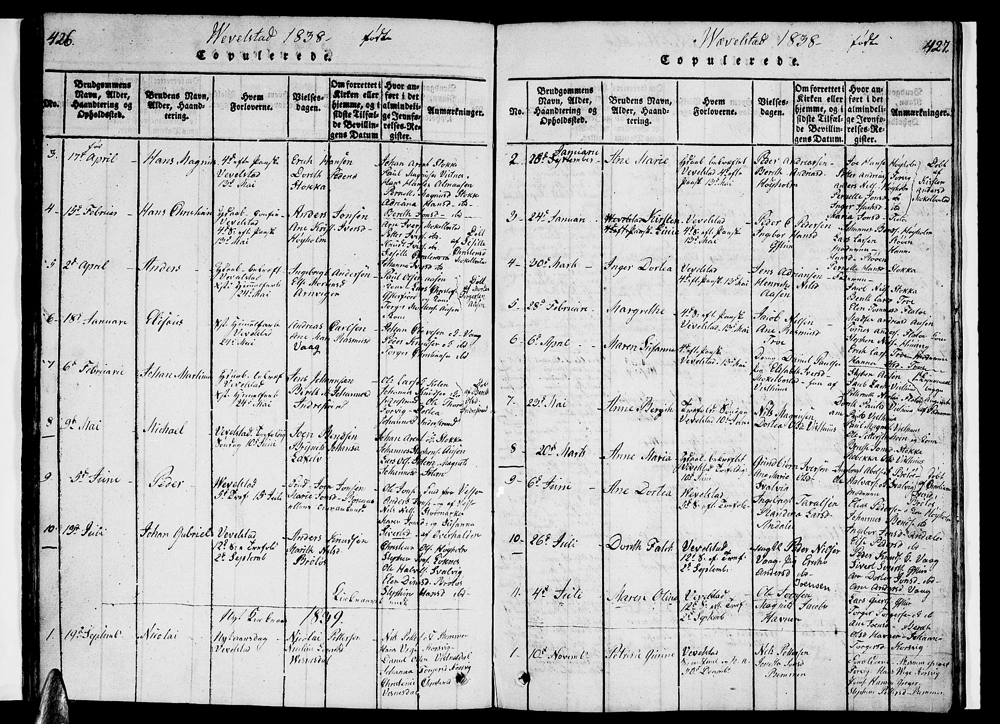 Ministerialprotokoller, klokkerbøker og fødselsregistre - Nordland, AV/SAT-A-1459/830/L0459: Klokkerbok nr. 830C01 /3, 1829-1840, s. 426-427