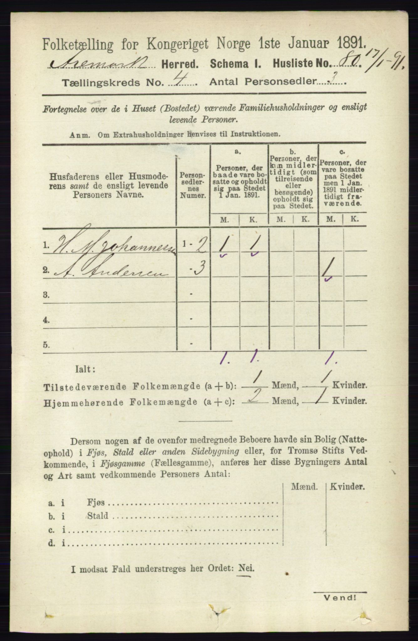 RA, Folketelling 1891 for 0118 Aremark herred, 1891, s. 1910