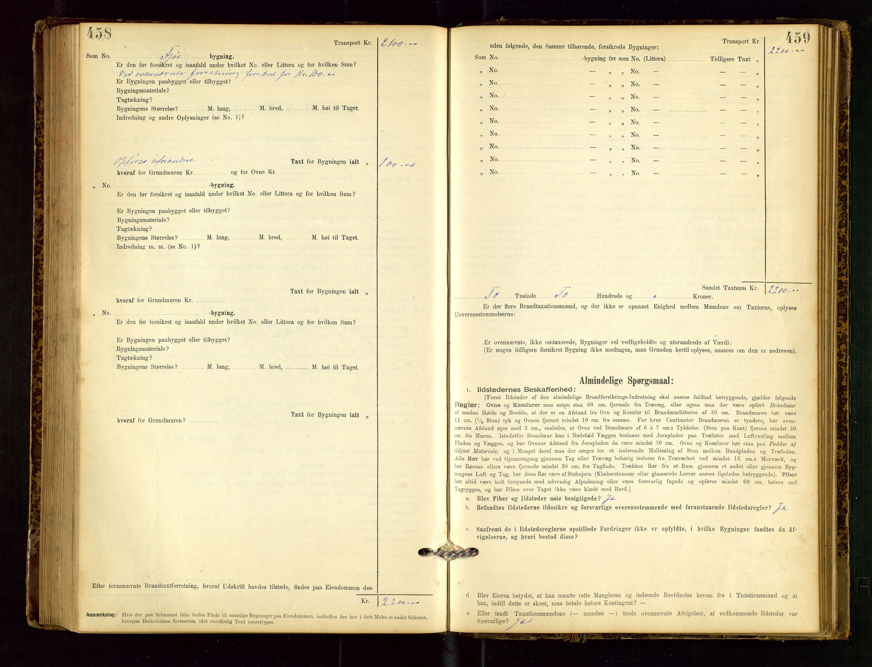 Heskestad lensmannskontor, SAST/A-100304/Gob/L0001: "Brandtaxationsprotokol", 1894-1915, s. 458-459