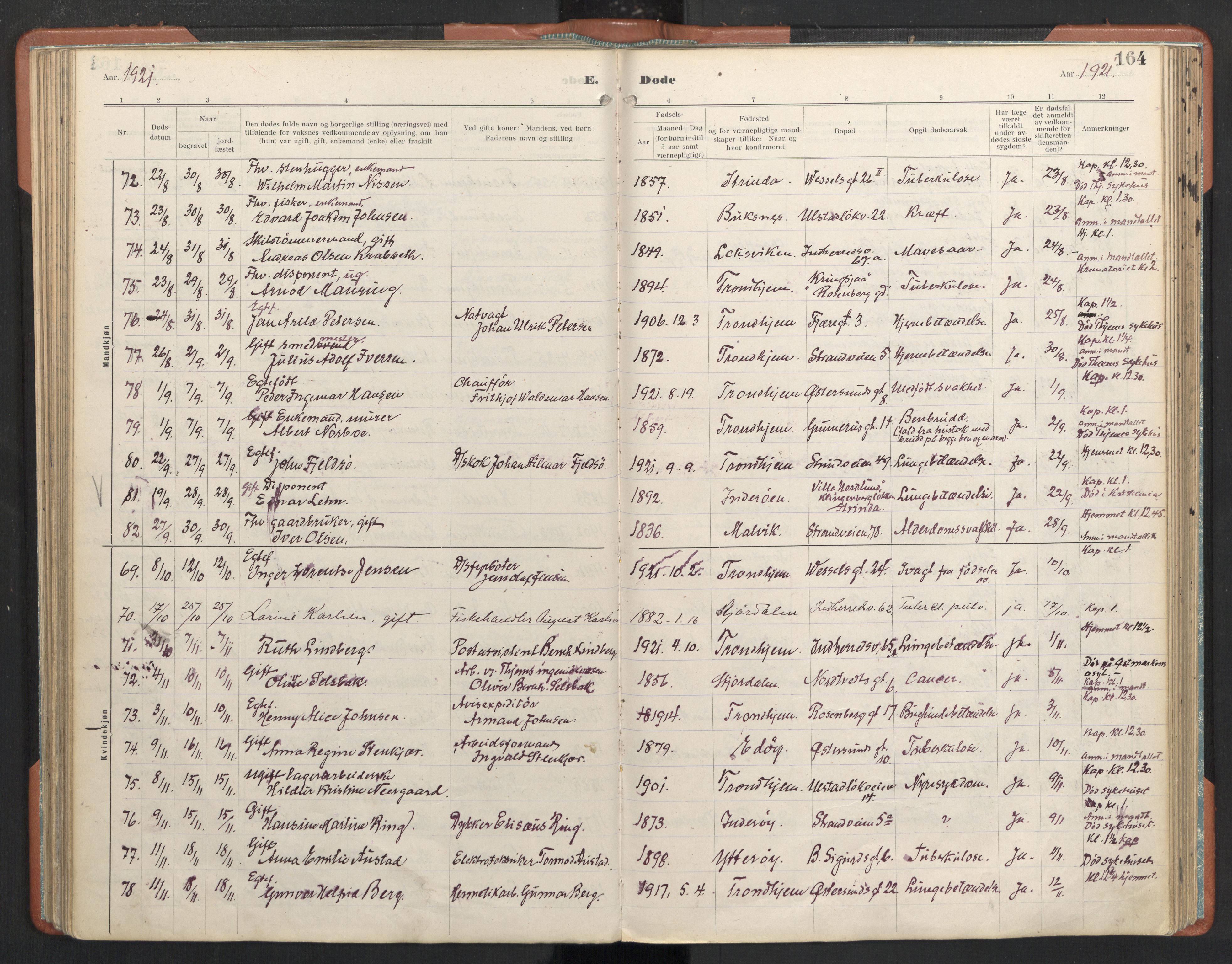 Ministerialprotokoller, klokkerbøker og fødselsregistre - Sør-Trøndelag, SAT/A-1456/605/L0245: Ministerialbok nr. 605A07, 1916-1938, s. 164