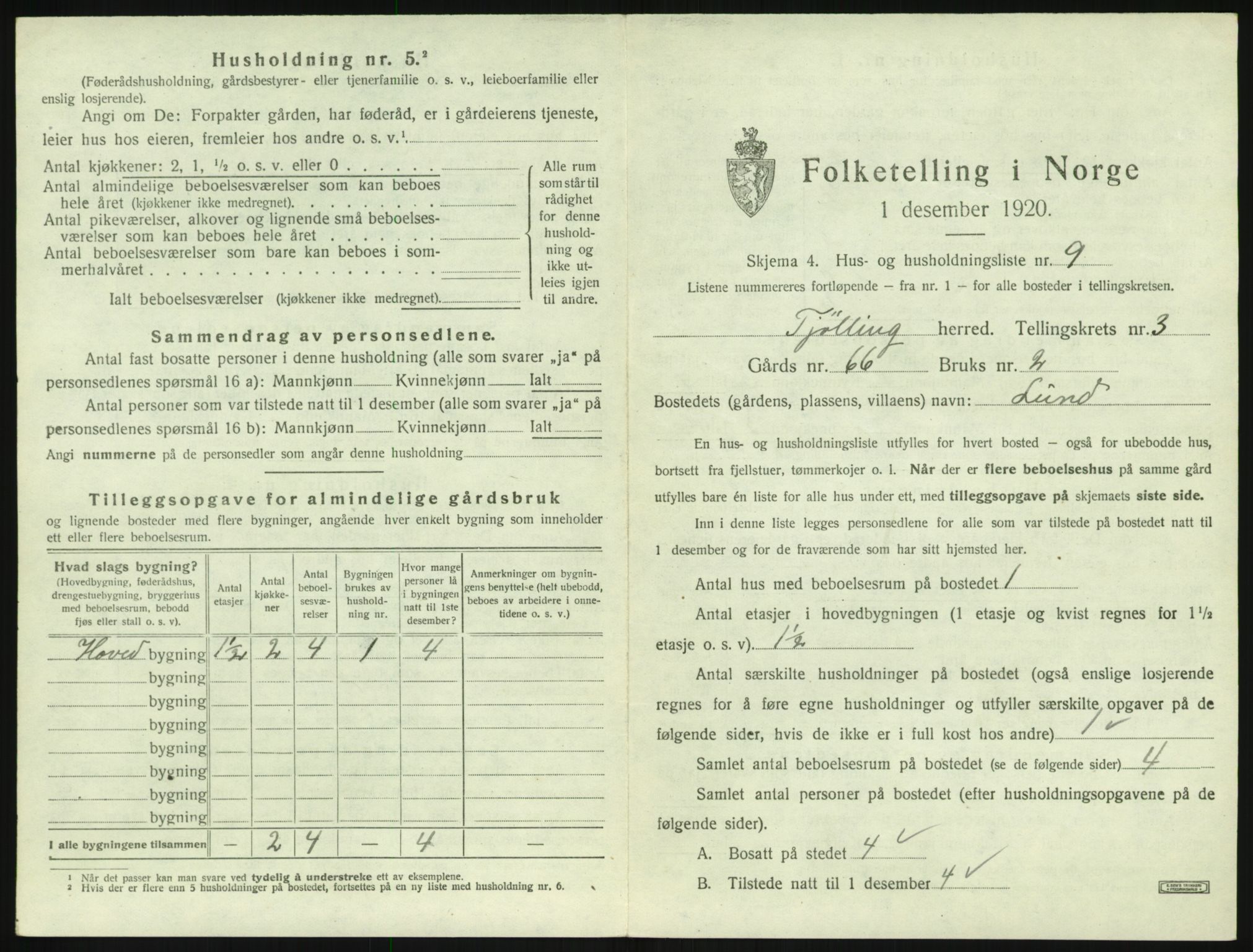 SAKO, Folketelling 1920 for 0725 Tjølling herred, 1920, s. 983