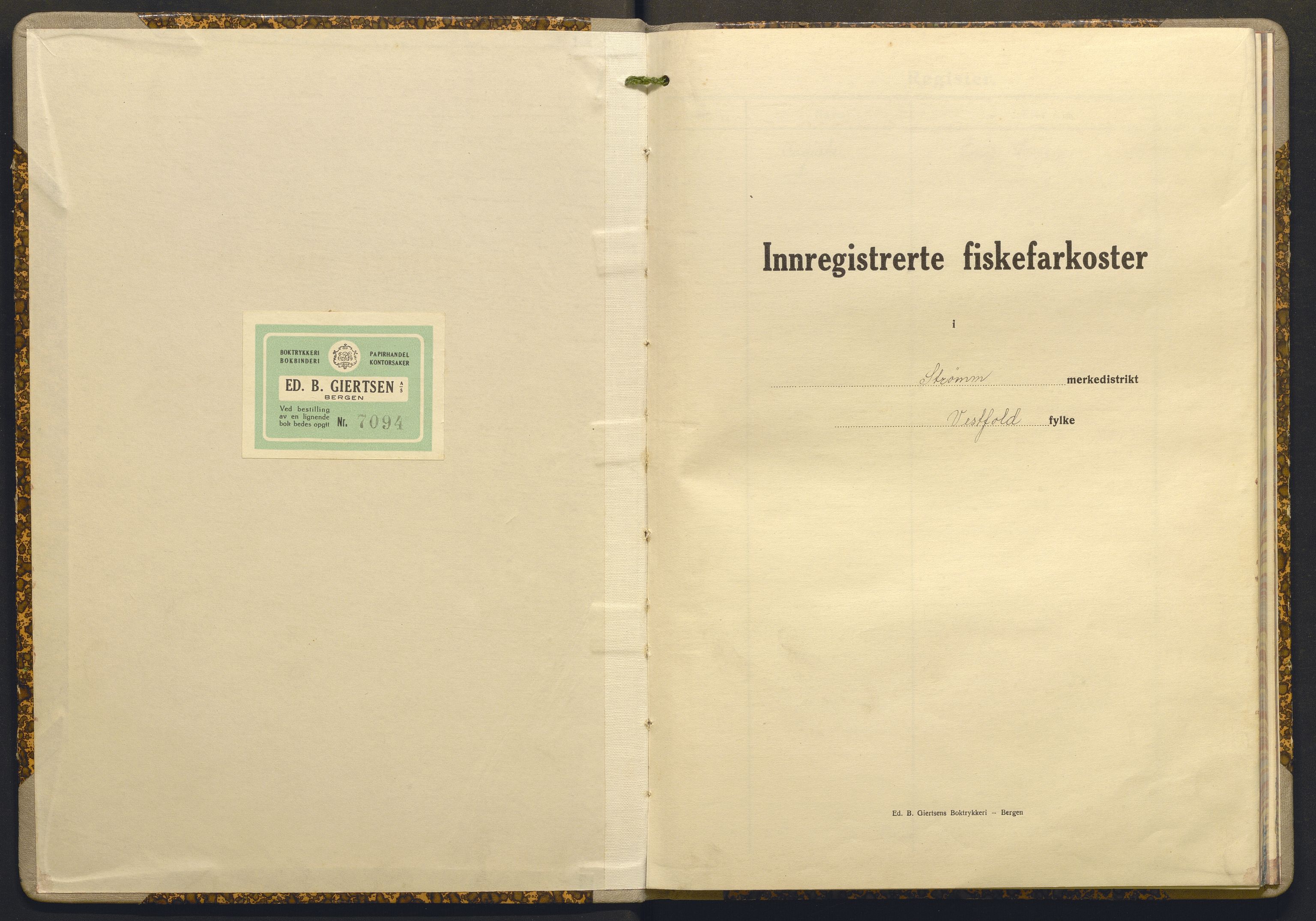 Fiskeridirektoratet - 1 Adm. ledelse - 13 Båtkontoret, SAB/A-2003/I/Ia/Iam/L0017: 135.1312/1 Merkeprotokoll - Strømm, 1945