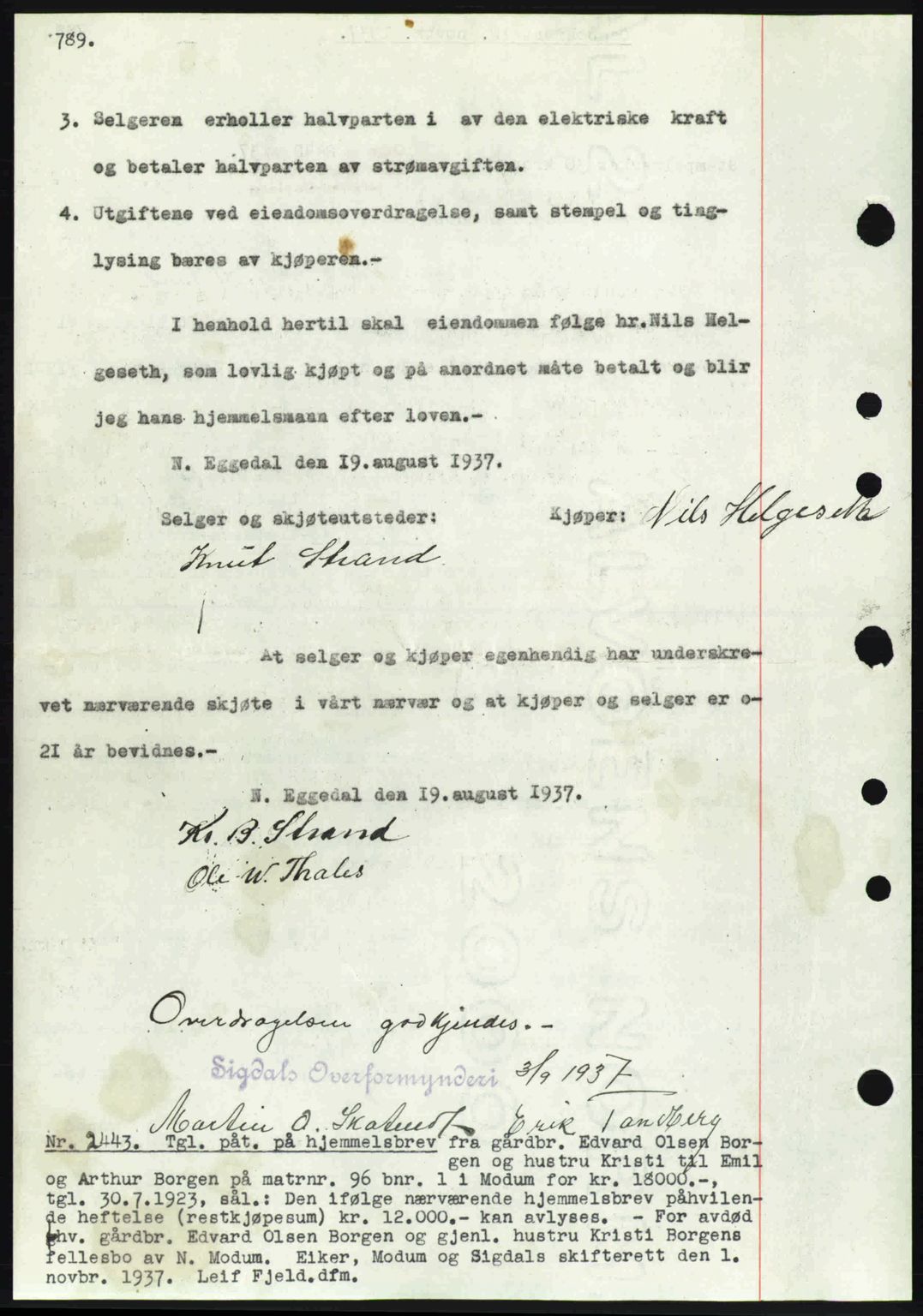 Eiker, Modum og Sigdal sorenskriveri, SAKO/A-123/G/Ga/Gab/L0036: Pantebok nr. A6, 1937-1937, Dagboknr: 2443/1937