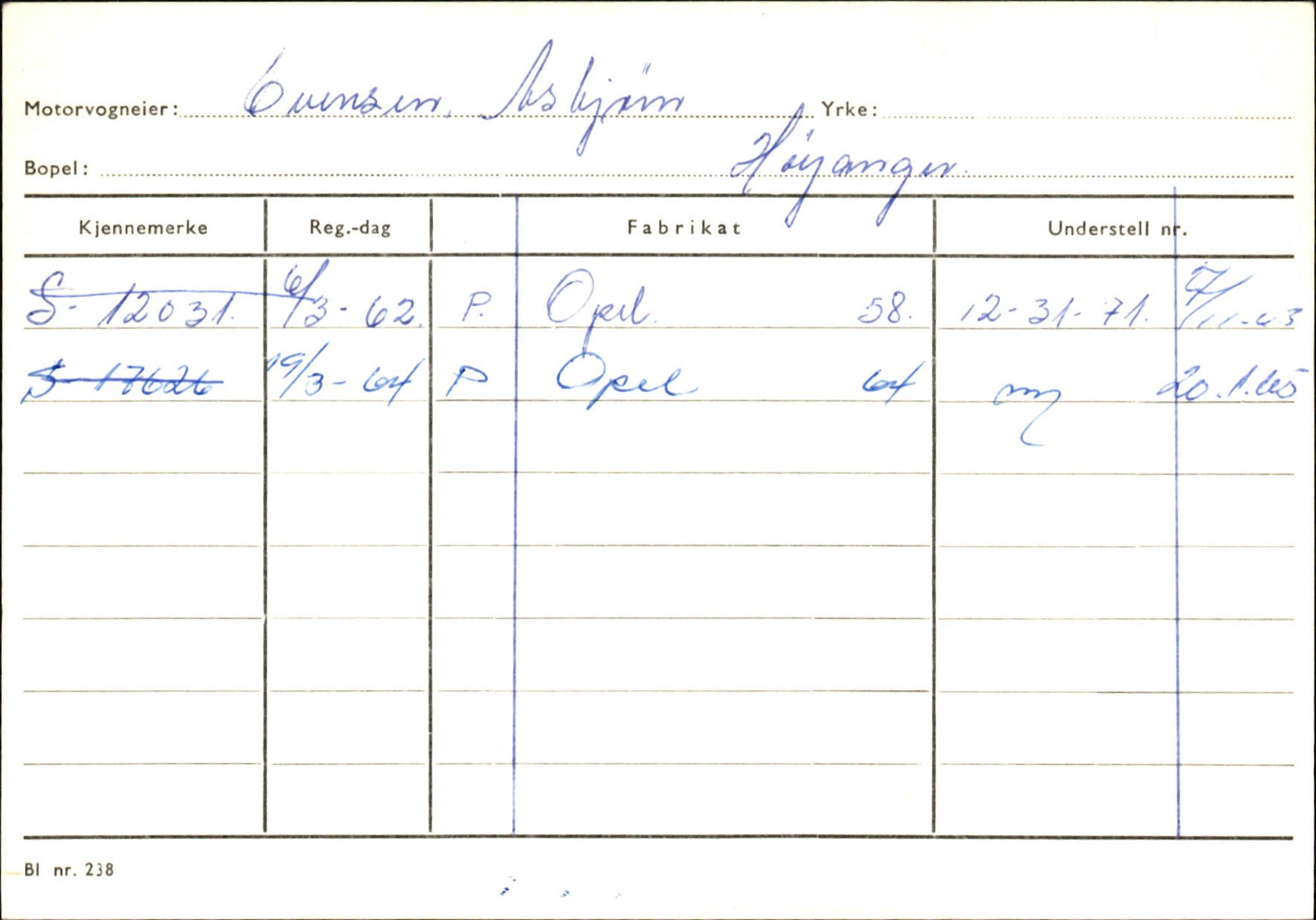 Statens vegvesen, Sogn og Fjordane vegkontor, SAB/A-5301/4/F/L0130: Eigarregister Eid T-Å. Høyanger A-O, 1945-1975, s. 1146