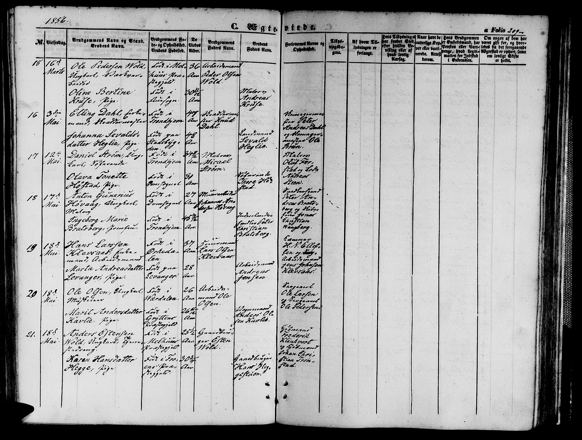 Ministerialprotokoller, klokkerbøker og fødselsregistre - Sør-Trøndelag, SAT/A-1456/602/L0138: Klokkerbok nr. 602C06, 1853-1858, s. 209
