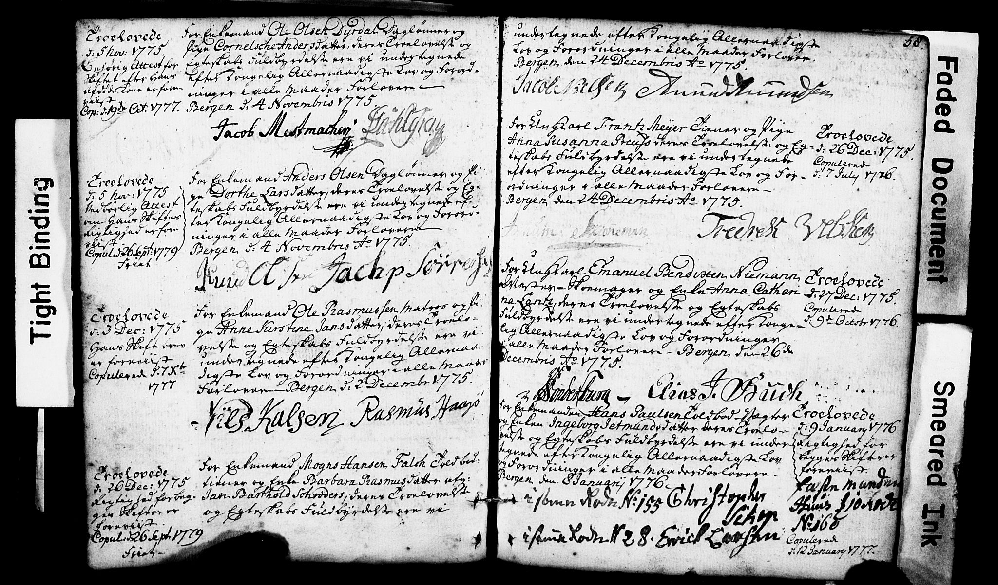 Domkirken sokneprestembete, SAB/A-74801: Forlovererklæringer nr. II.5.1, 1767-1792, s. 58