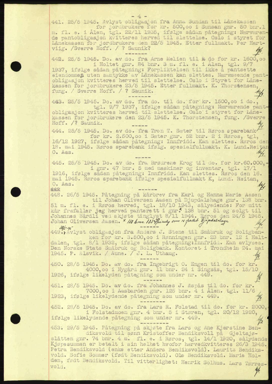 Gauldal sorenskriveri, SAT/A-0014/1/2/2C: Pantebok nr. A1a, 1945-1945, Dagboknr: 441/1945