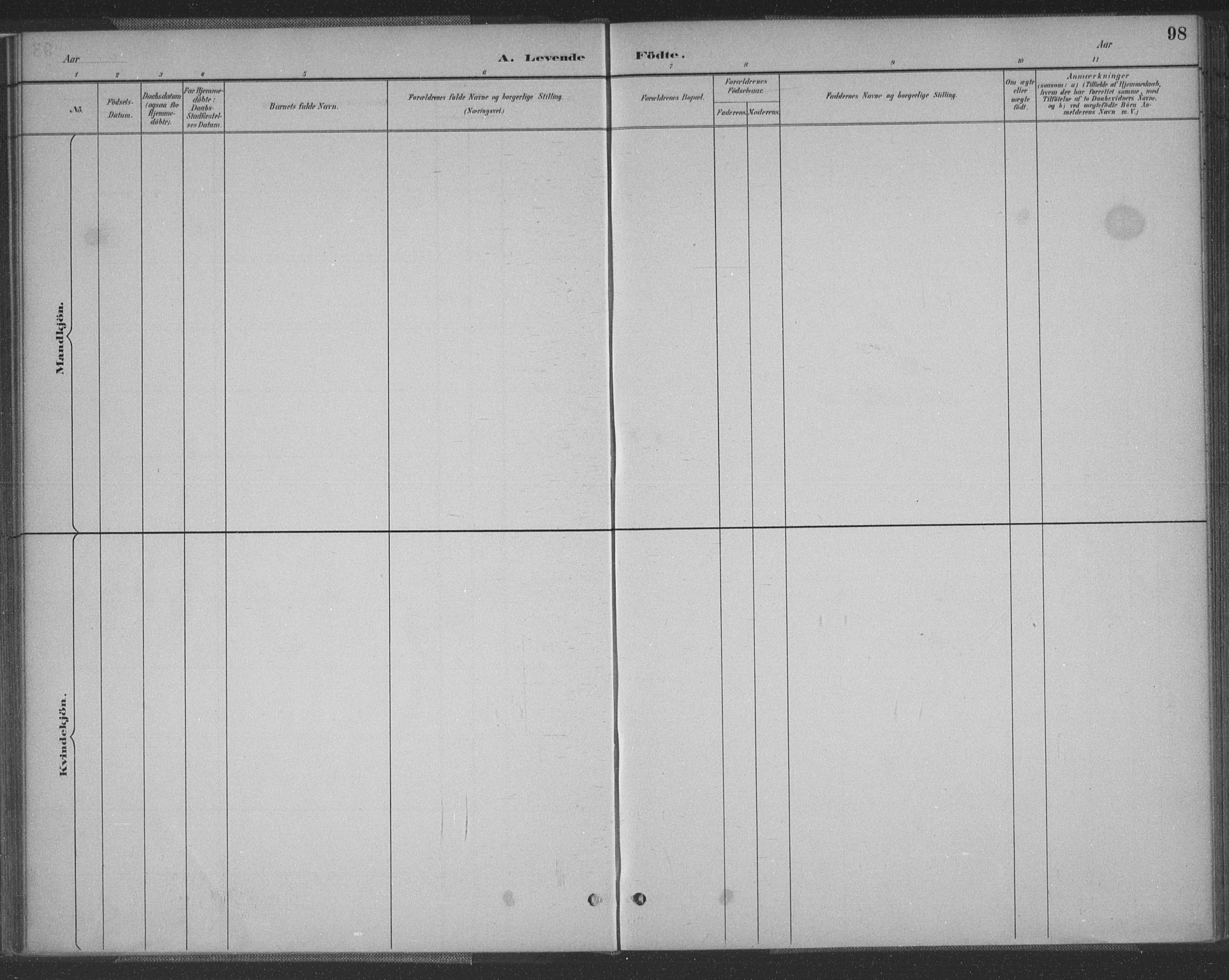 Vennesla sokneprestkontor, SAK/1111-0045/Fa/Fac/L0009: Ministerialbok nr. A 9, 1884-1901, s. 98