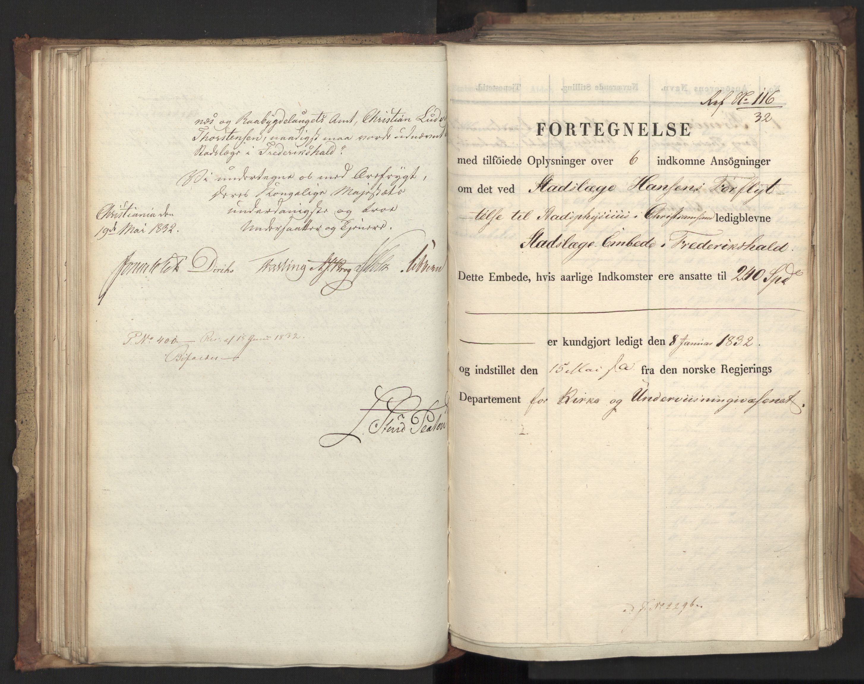 Statsrådsavdelingen i Stockholm, AV/RA-S-1003/D/Da/L0078: Regjeringsinnstillinger nr. 2260-2399, 1832, s. 88