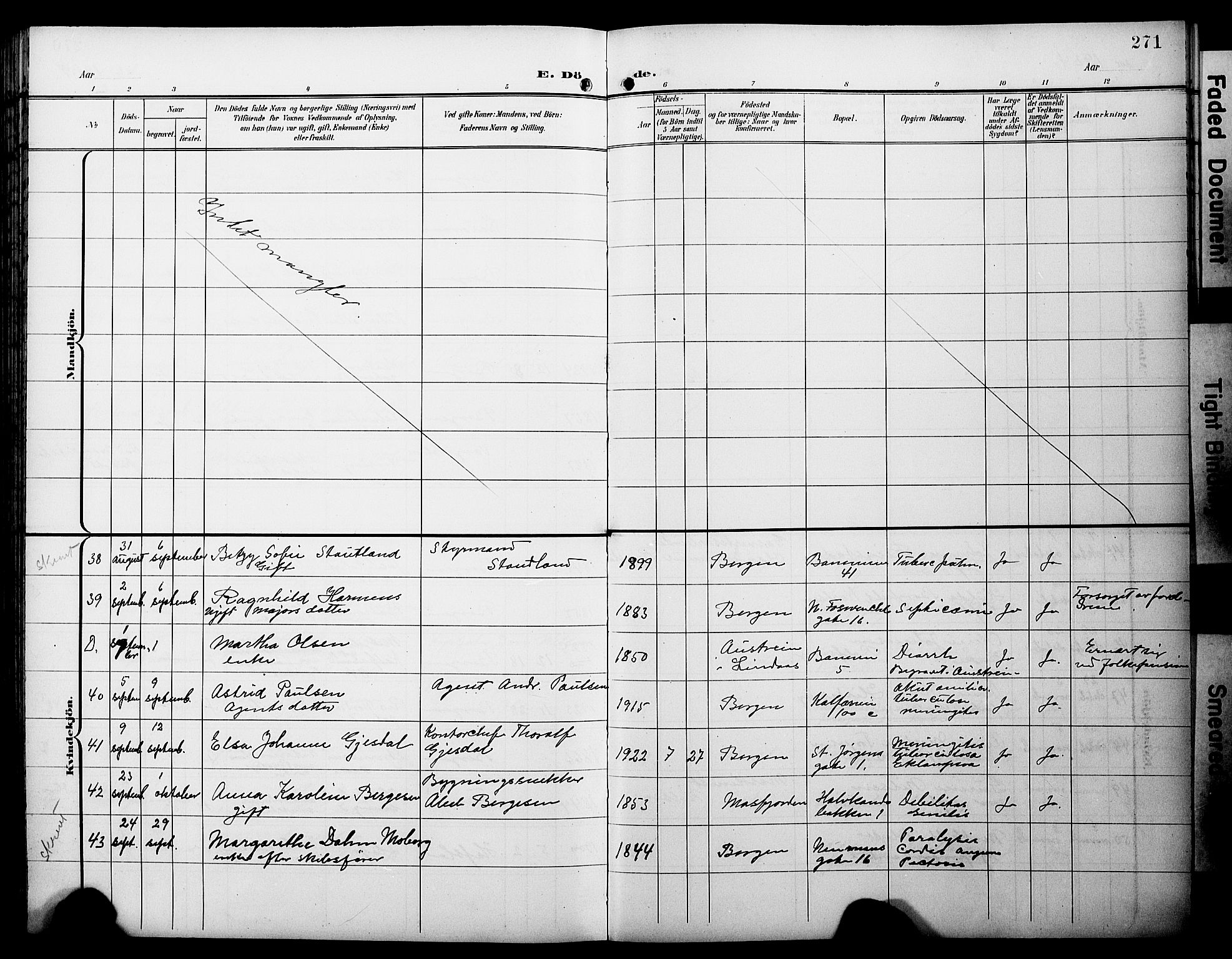 Domkirken sokneprestembete, AV/SAB-A-74801/H/Hab/L0042: Klokkerbok nr. E 6, 1900-1929, s. 271