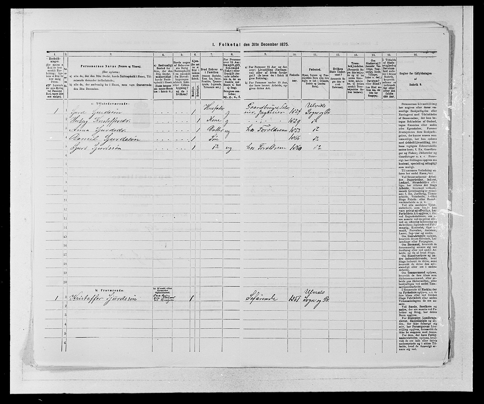 SAB, Folketelling 1875 for 1233P Ulvik prestegjeld, 1875, s. 470