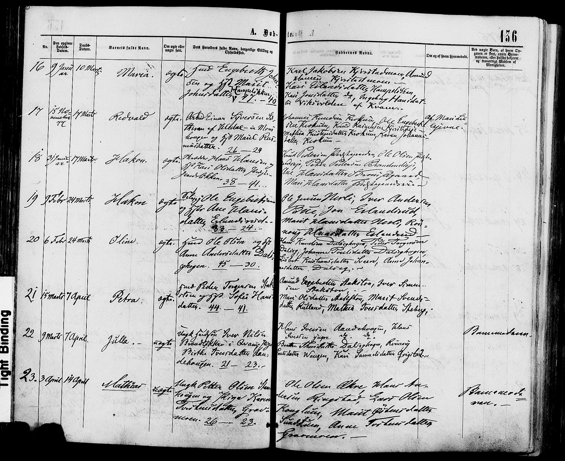 Sør-Fron prestekontor, AV/SAH-PREST-010/H/Ha/Haa/L0002: Ministerialbok nr. 2, 1864-1880, s. 136