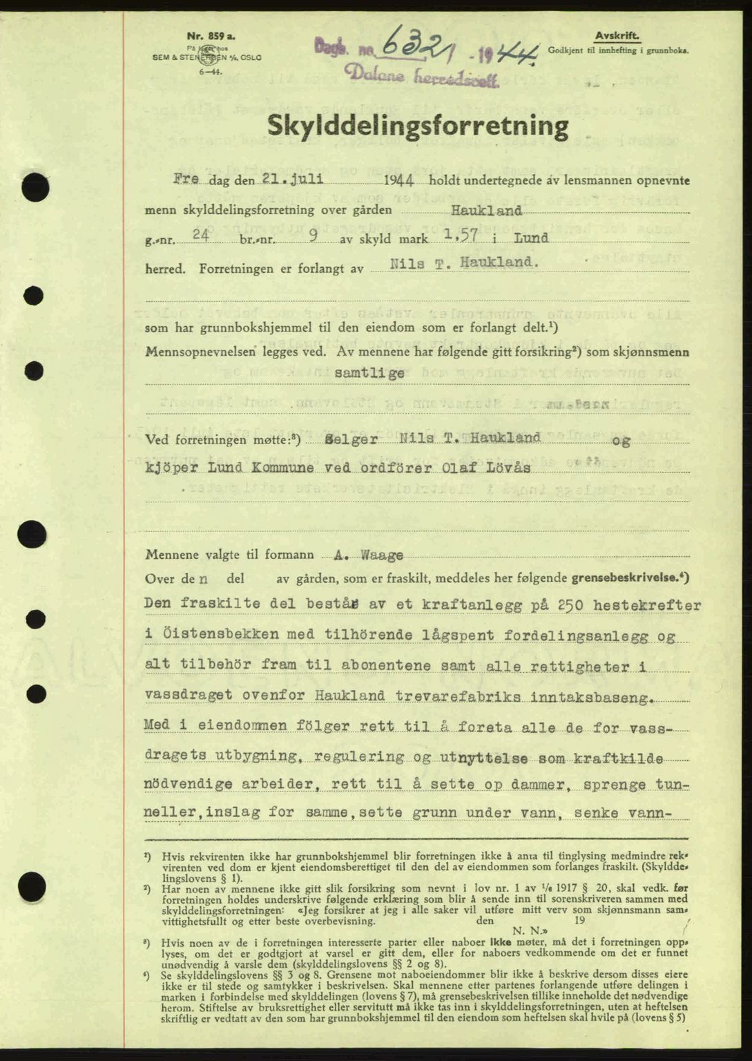 Dalane sorenskriveri, SAST/A-100309/02/G/Gb/L0047: Pantebok nr. A8 I, 1944-1945, Dagboknr: 632/1944