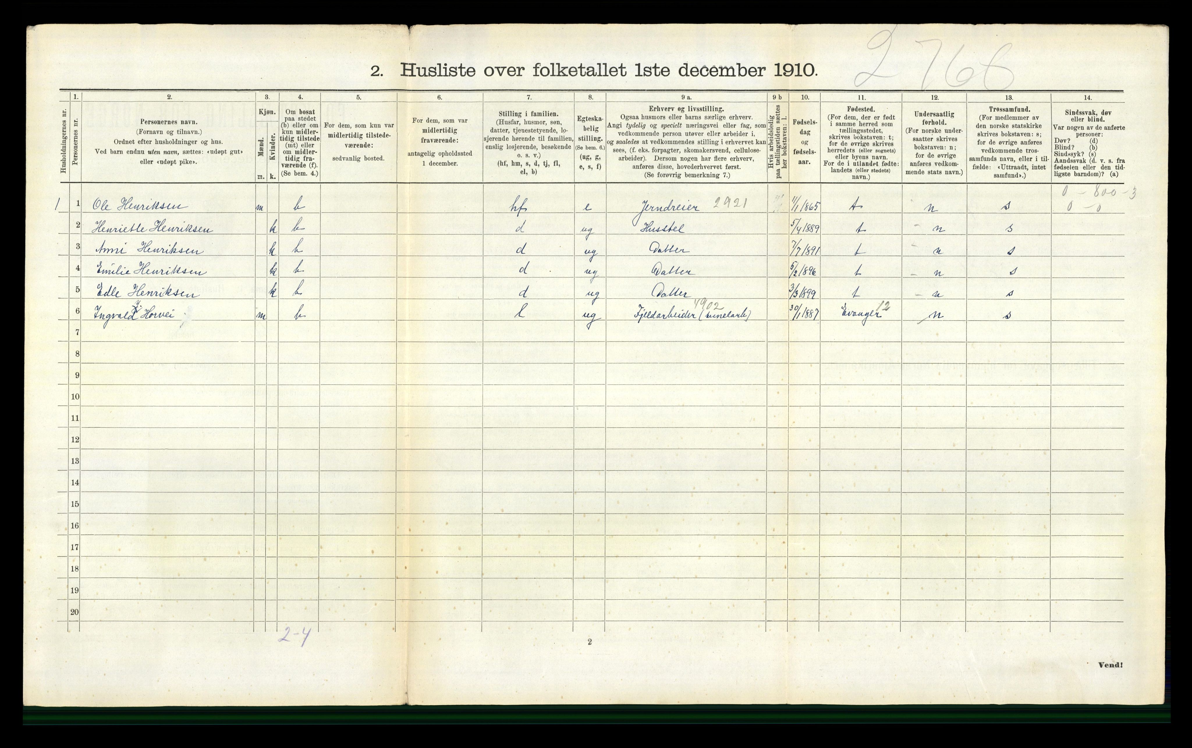 RA, Folketelling 1910 for 0819 Holla herred, 1910, s. 910