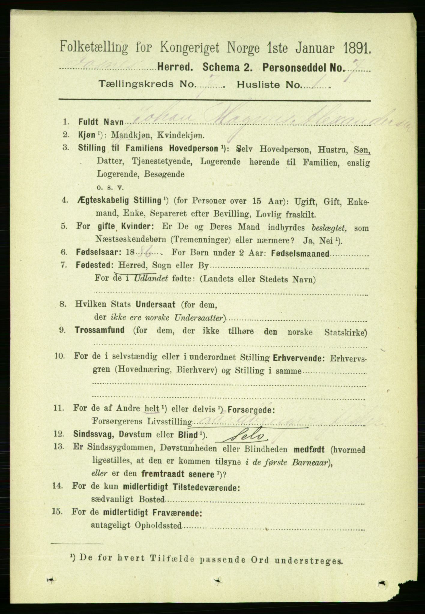 RA, Folketelling 1891 for 1748 Fosnes herred, 1891, s. 3111